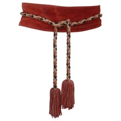 1970
s Brown Suede 
Gold Braid Tassel Belt