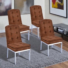 1970s Mid-Century Modern High Back Parsons Chairs in Chrome & Velvet