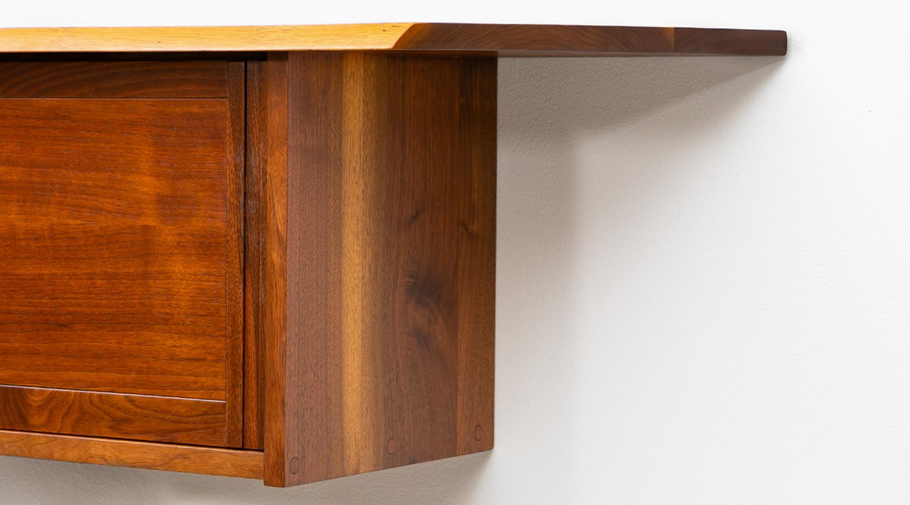 Late 20th Century 1970s Brown Walnut Wall-Mounted Sideboard by George Nakashima For Sale