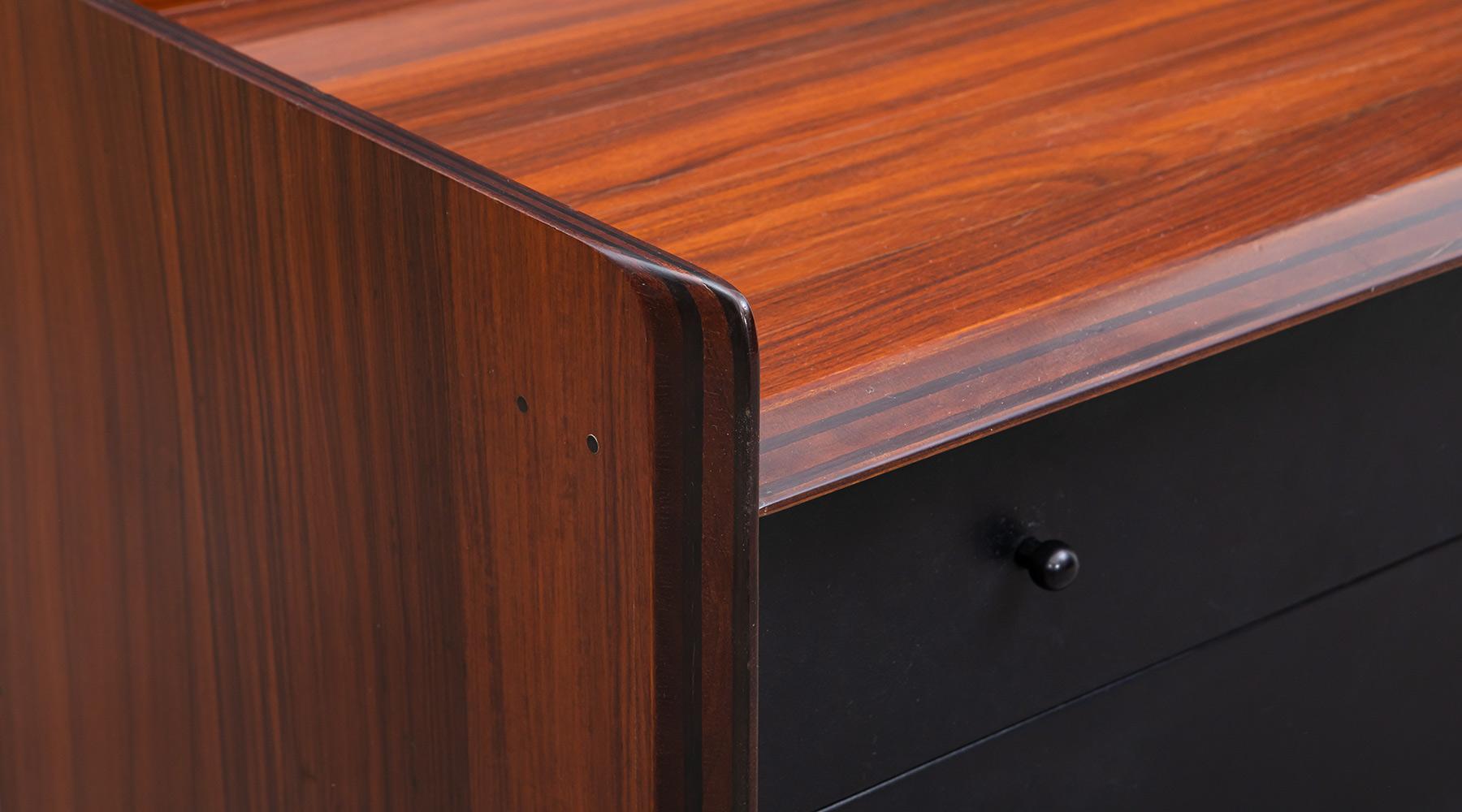 1970s Brown Walnut with Leather Drawers Sideboard by Afra & Tobia Scarpa For Sale 9
