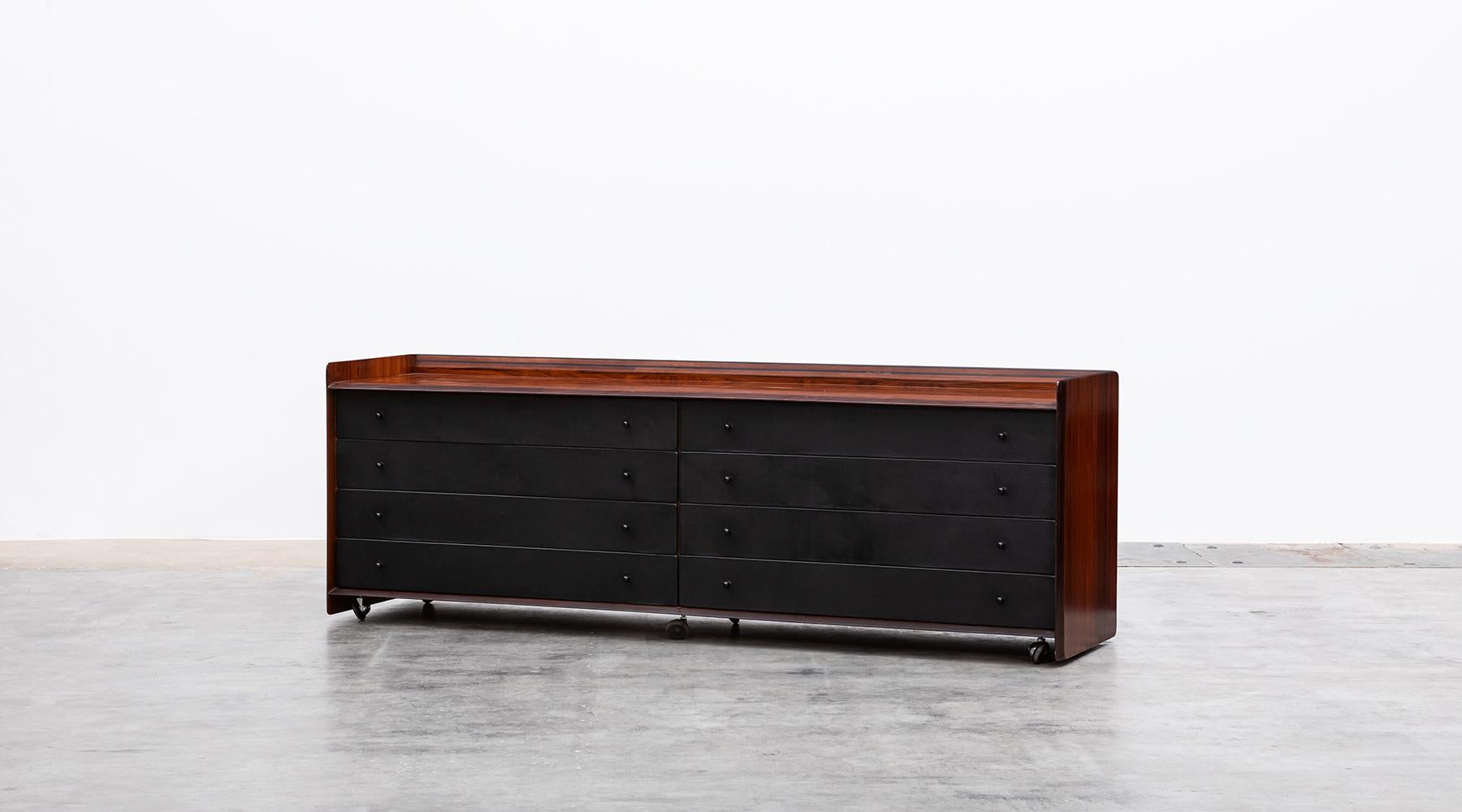 Mid-Century Modern 1970s Brown Walnut with Leather Drawers Sideboard by Afra & Tobia Scarpa For Sale