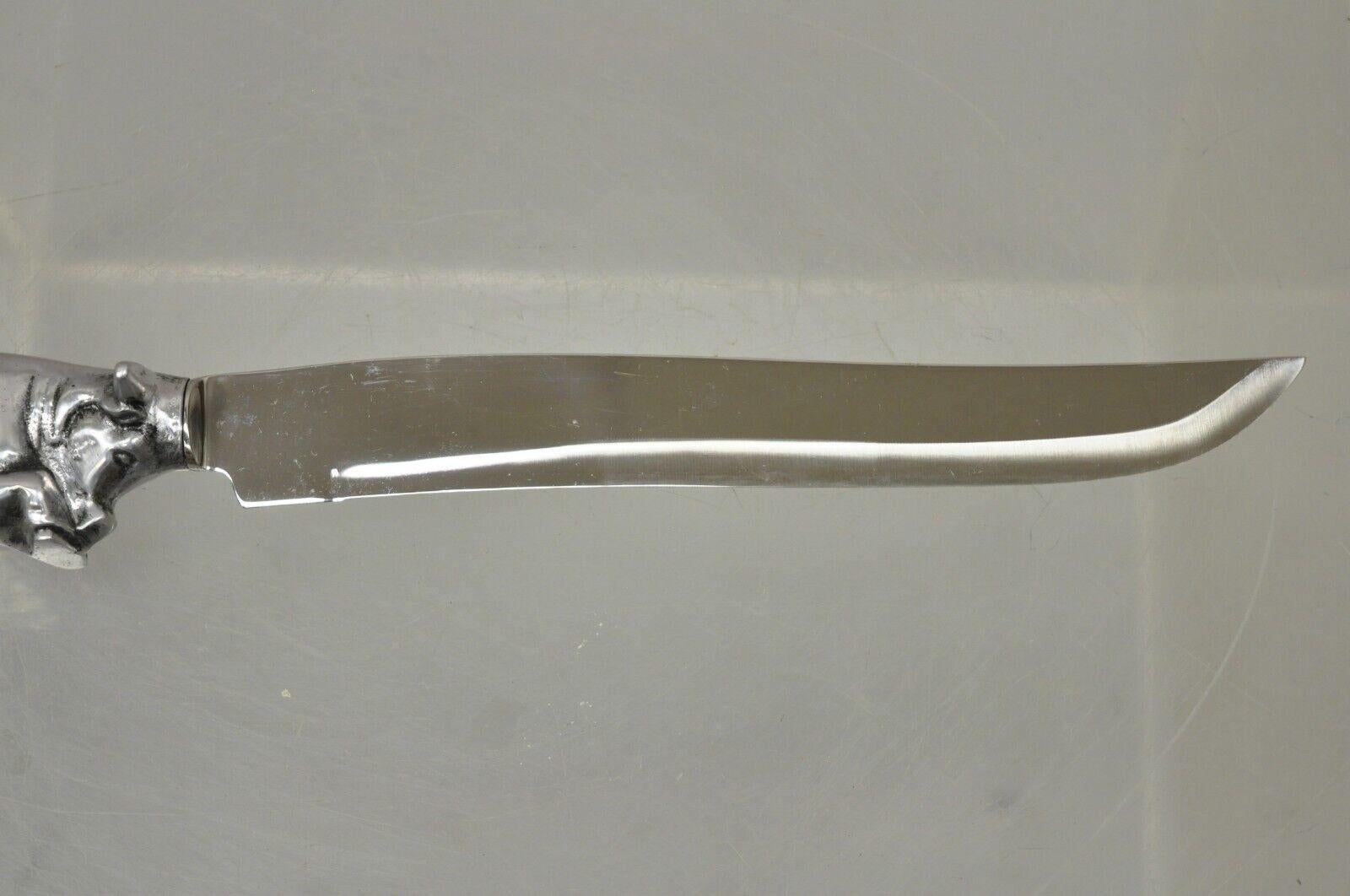 1970s, Bruce Fox Cast Aluminum Charging Bull Carving Set Knife and Fork, 2 Pcs In Good Condition In Philadelphia, PA