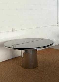 1970s Brueton Anello Black Granite & Stainless Steel Pedestal Round Dining Table