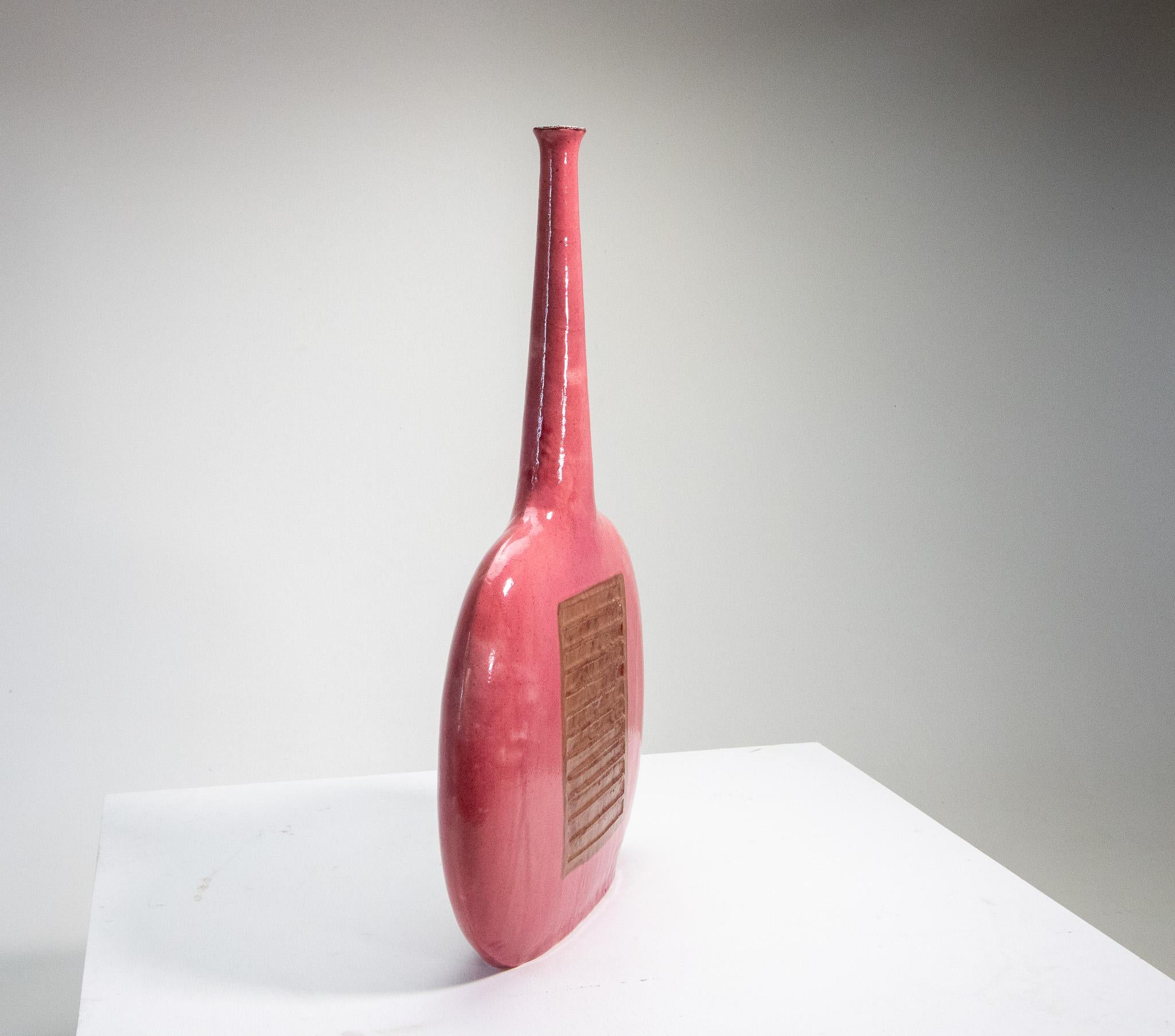 Mid-Century Modern 1970s Bruno Gambone Pink Sculptural Vase 30