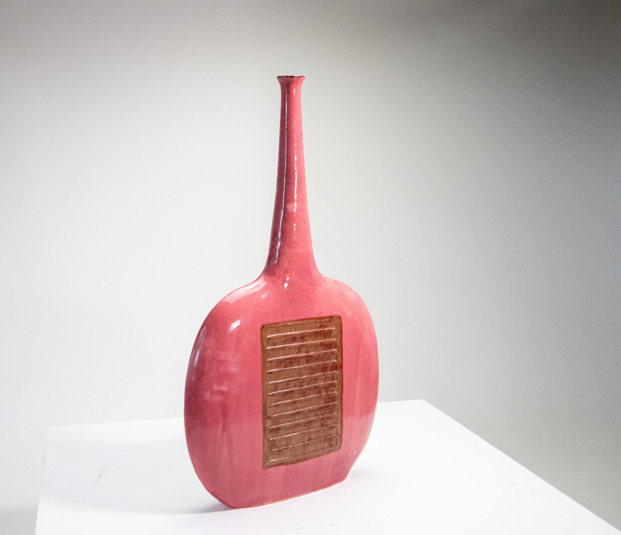 1970s Bruno Gambone Pink Sculptural Vase 30