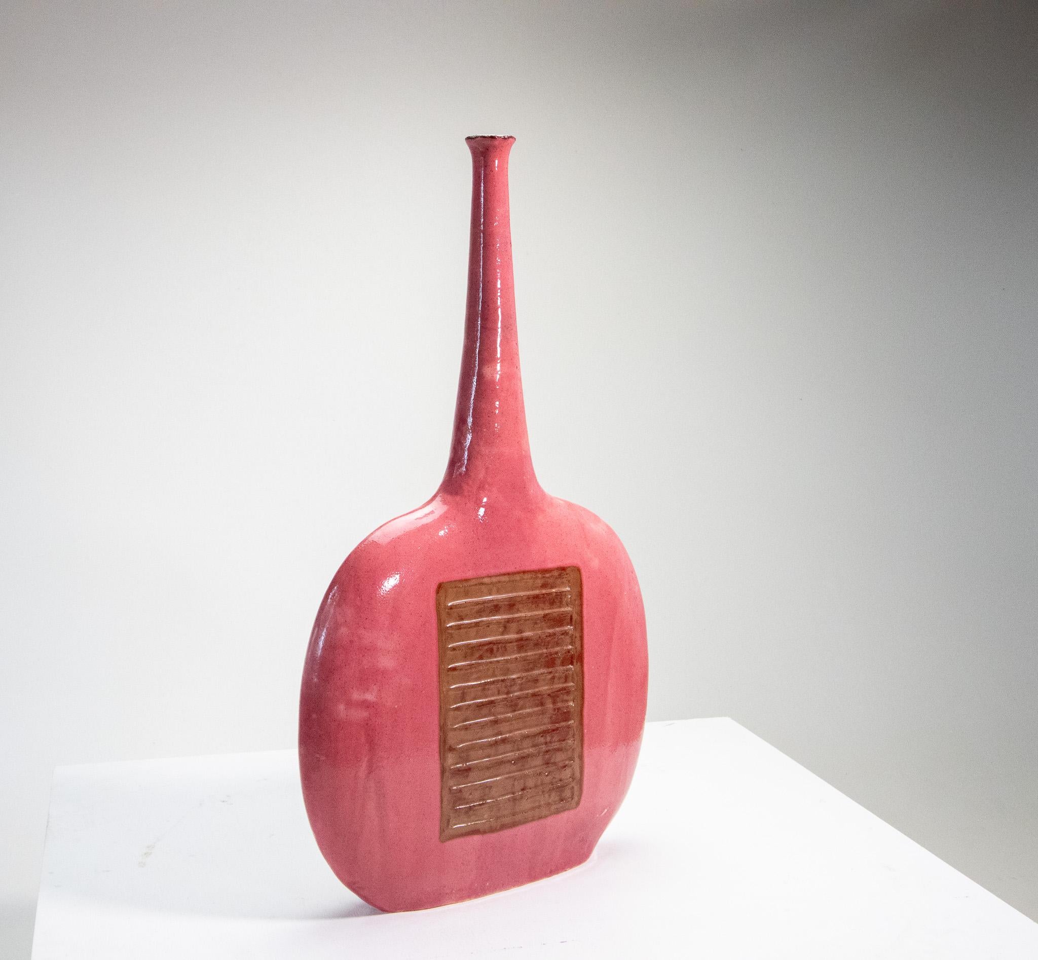 Late 20th Century 1970s Bruno Gambone Pink Sculptural Vase 30