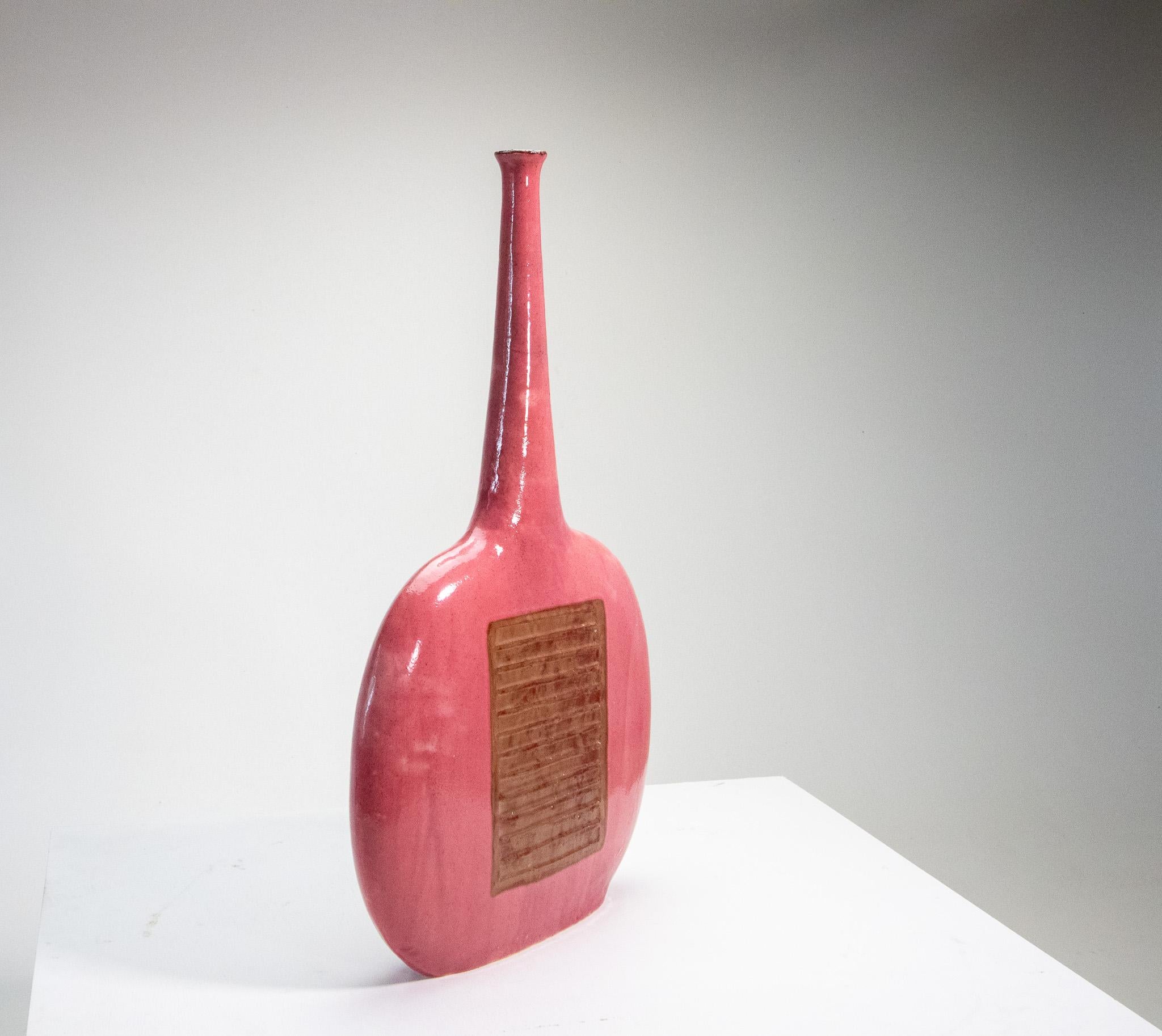 Ceramic 1970s Bruno Gambone Pink Sculptural Vase 30