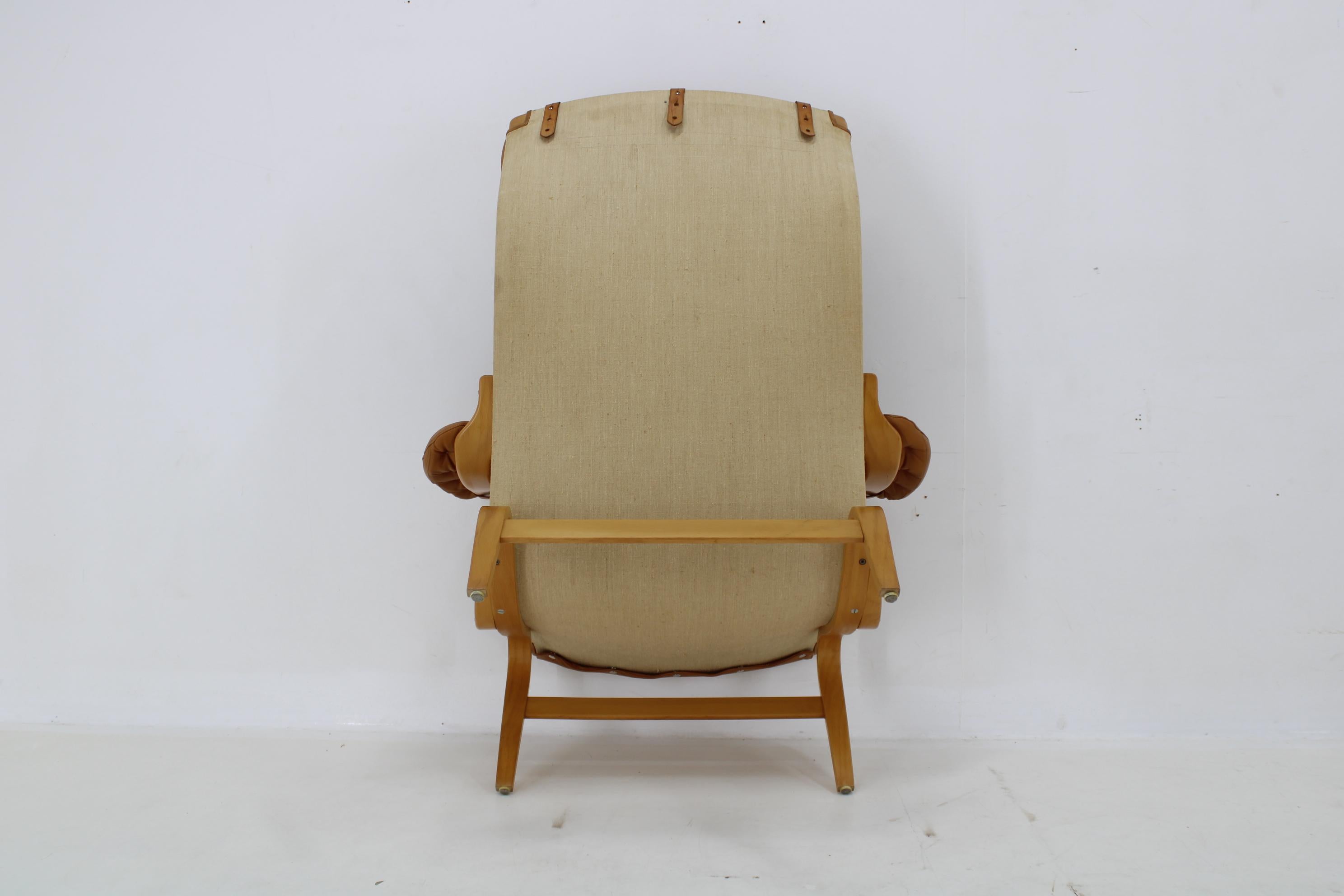 1970s Bruno Mathsson Pernilla Lounge Chair with Ottoman in Leather for DUX, Swed 8