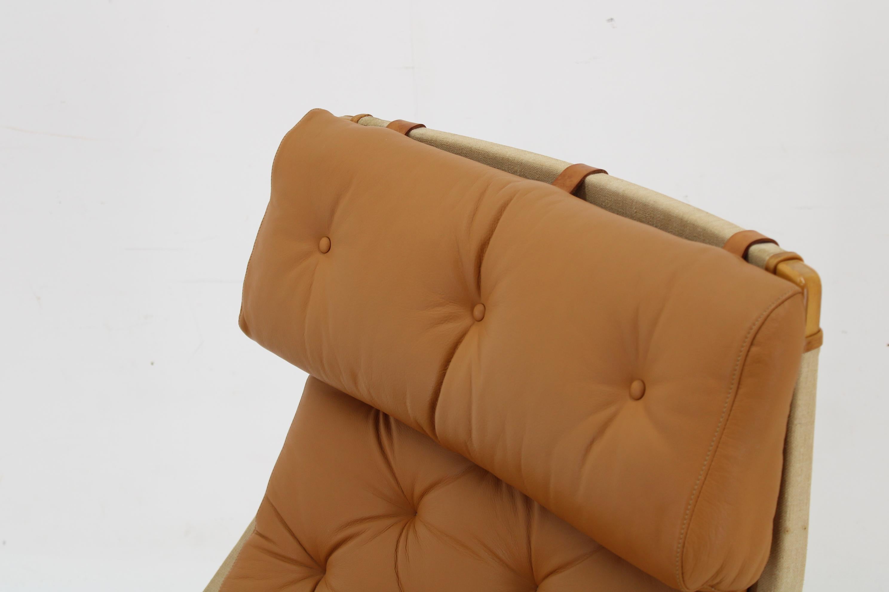 1970s Bruno Mathsson Pernilla Lounge Chair with Ottoman in Leather for DUX, Swed 3