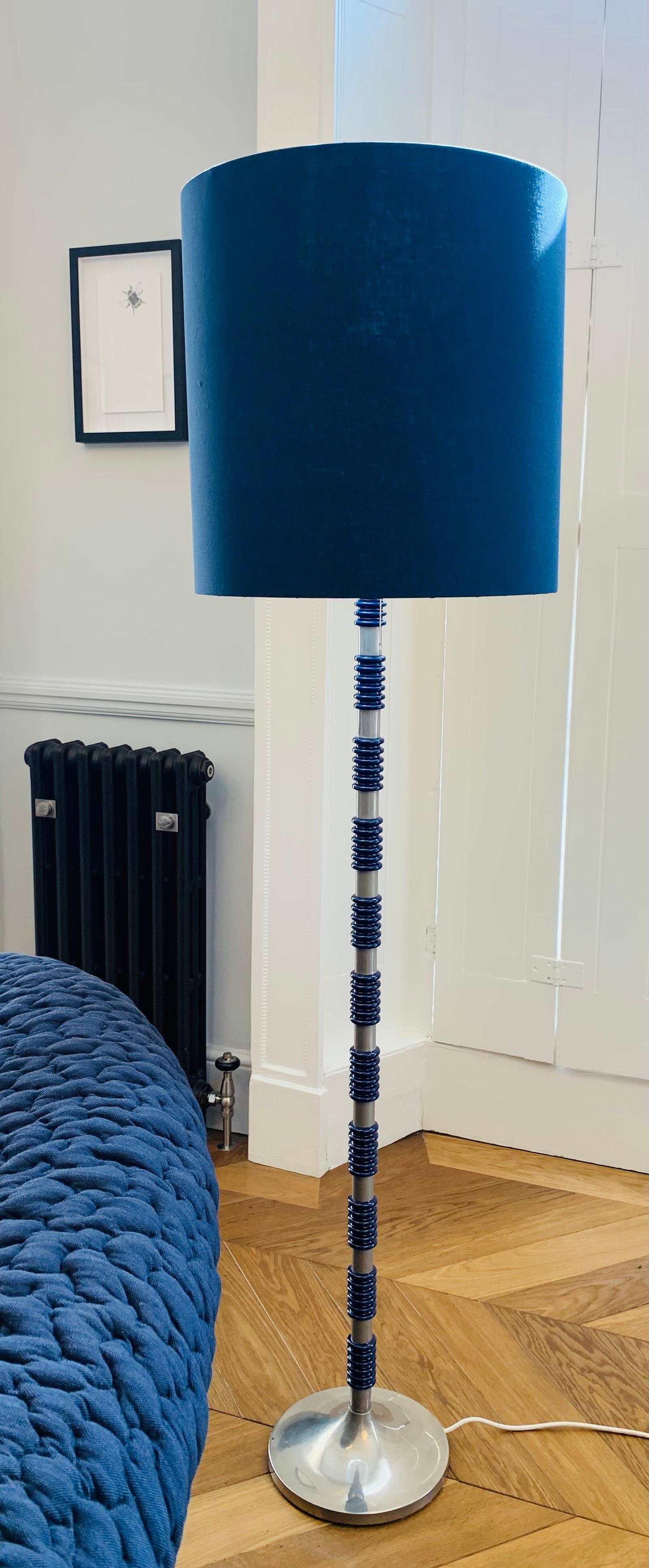 1970s Brushed Chrome & Cobalt Blue Glass Floor Lamp in the Style Carl Fagerlund  For Sale 7
