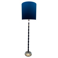 1970s Brushed Chrome & Cobalt Blue Glass Floor Lamp in the Style Carl Fagerlund 