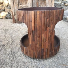 1970s Brutalism Mexican Mosaic Walnut Wood Curvilinier Side Table Henry P. Glass