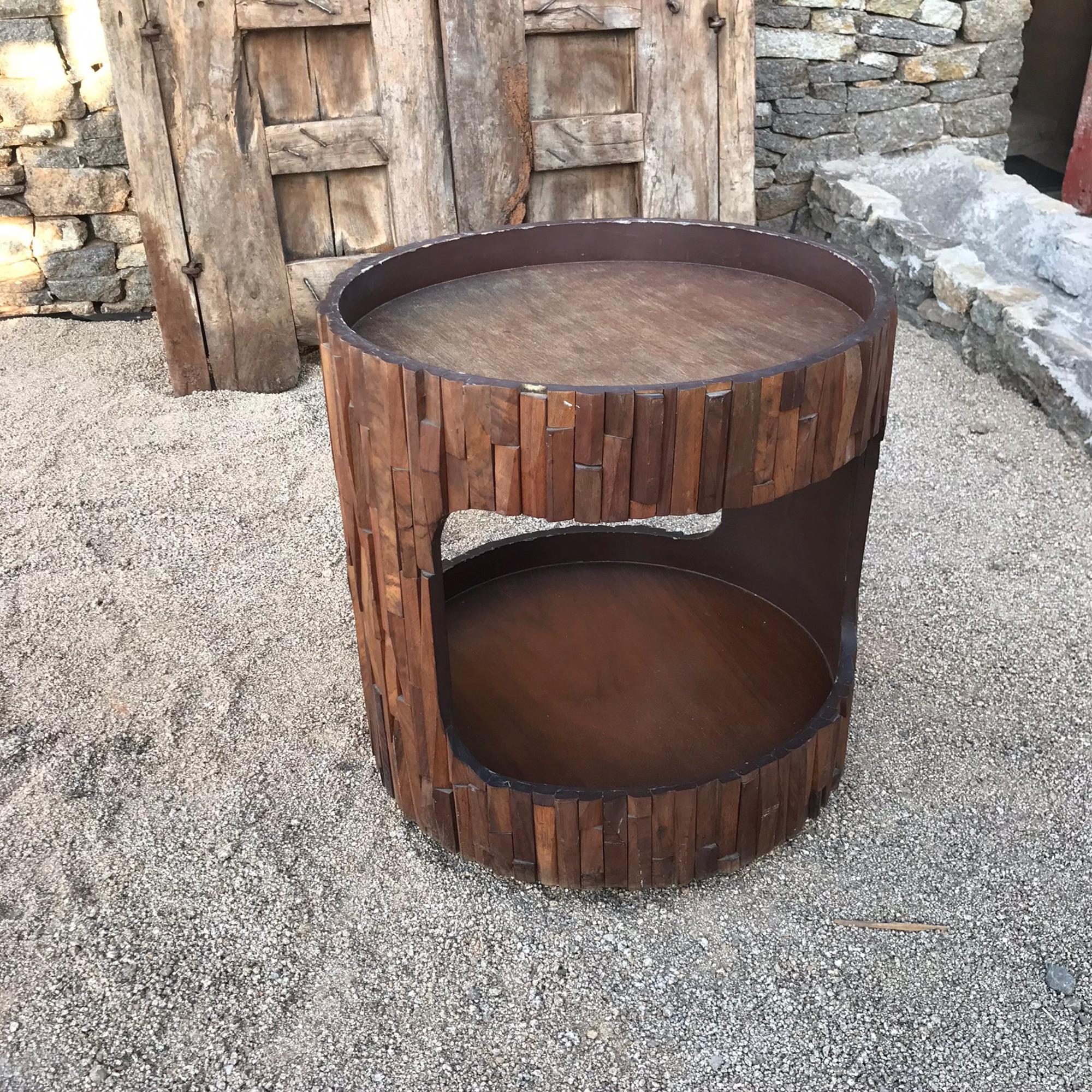 Brutalist 1970s Brutalism Mexican Mosaic Walnut Wood Curvilinier Side Table Henry P. Glass