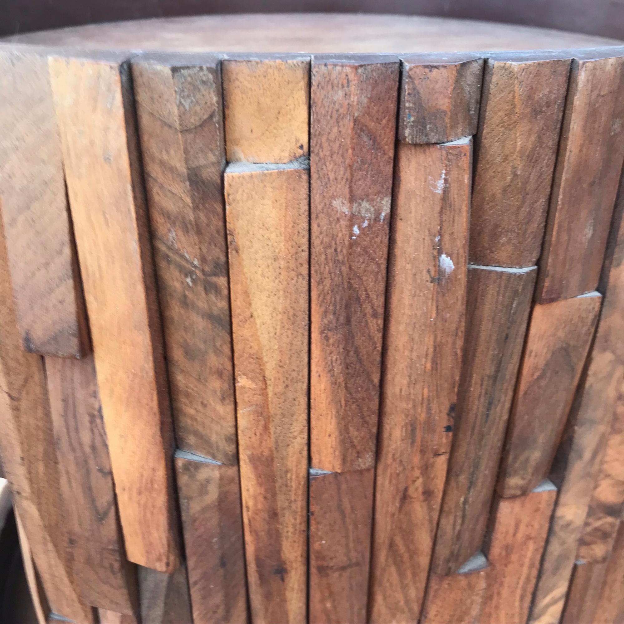 1970s Brutalism Mexican Mosaic Walnut Wood Curvilinier Side Table Henry P. Glass In Good Condition In Chula Vista, CA