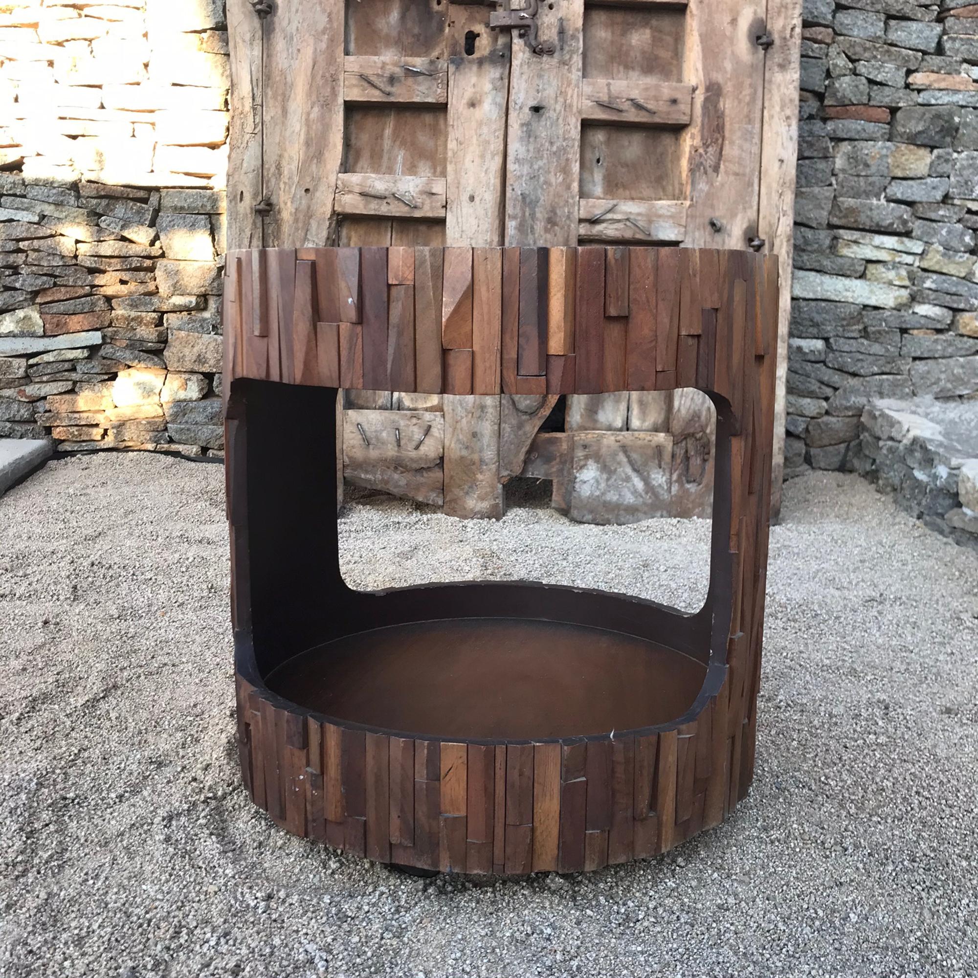 1970s Brutalism Mexican Mosaic Walnut Wood Curvilinier Side Table Henry P. Glass 2