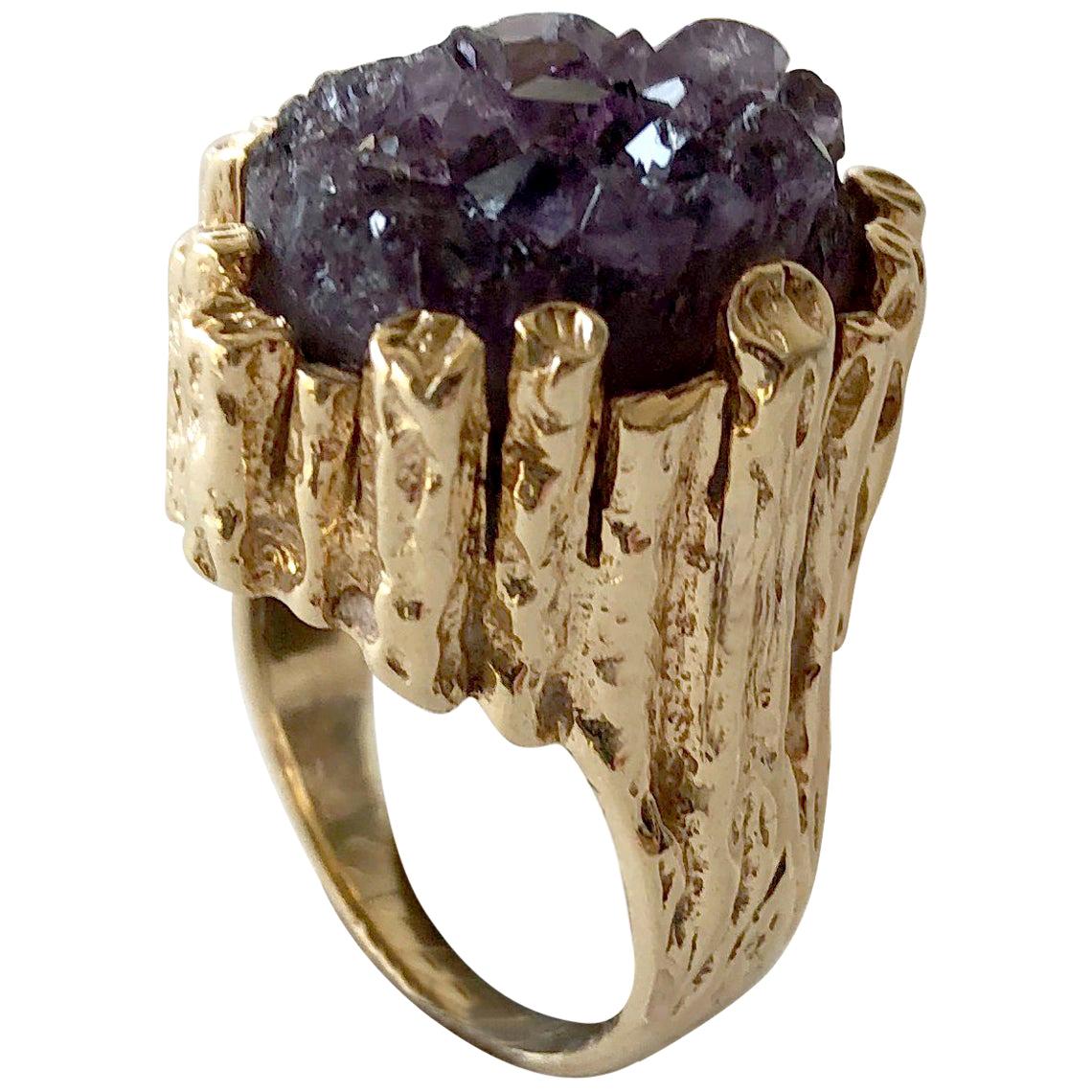 Gemstone Ring Gift for Women CHAMPAGNE Druzy Ring Raw Stone Ring Statement Ring Large Rock Gold Ring Large Stone Ring Boho Jewelry