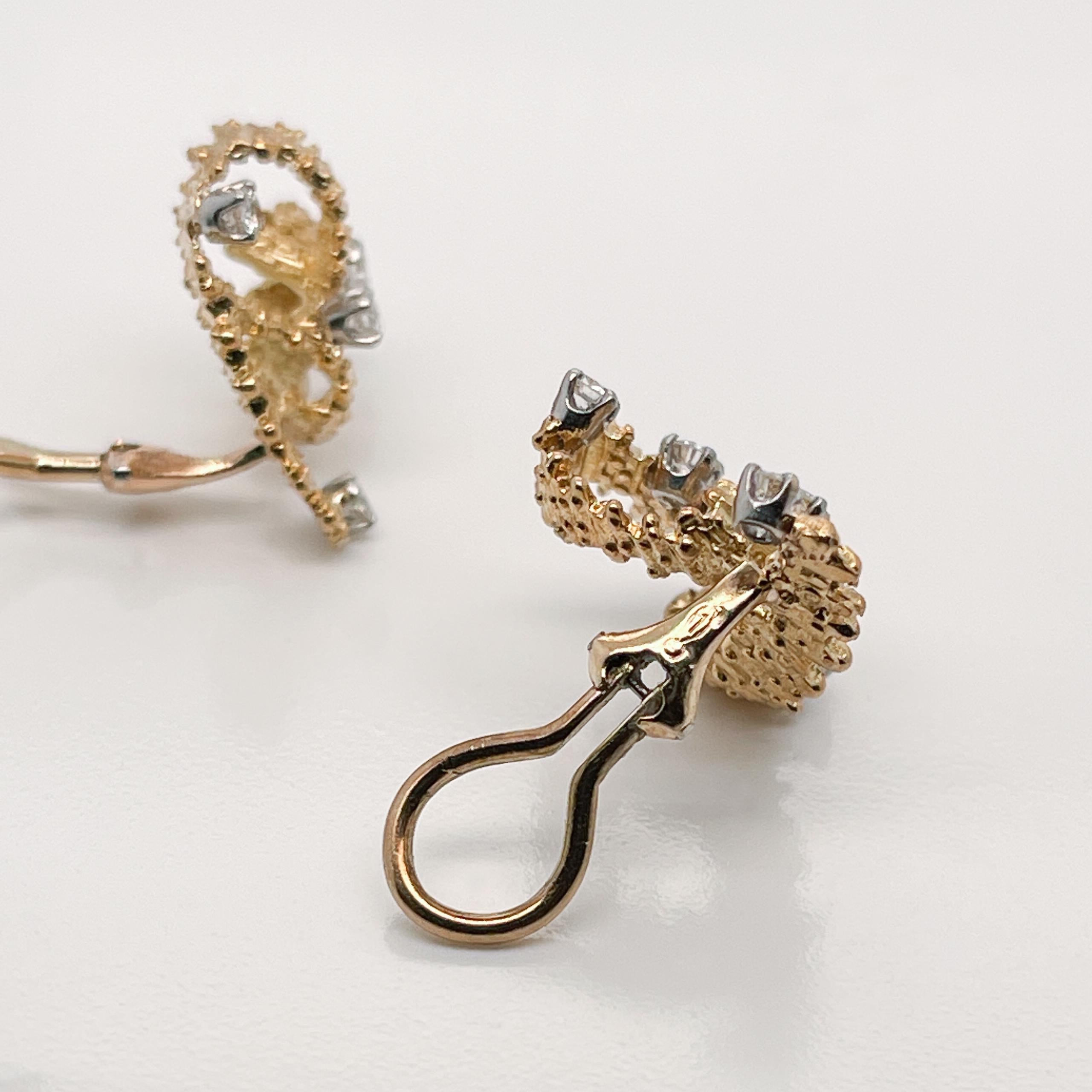 Women's or Men's 1970s Brutalist 18 Karat Gold & Diamond Clip-On Earrings