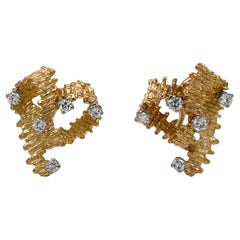 1970s Brutalist 18 Karat Gold & Diamond Clip-On Earrings