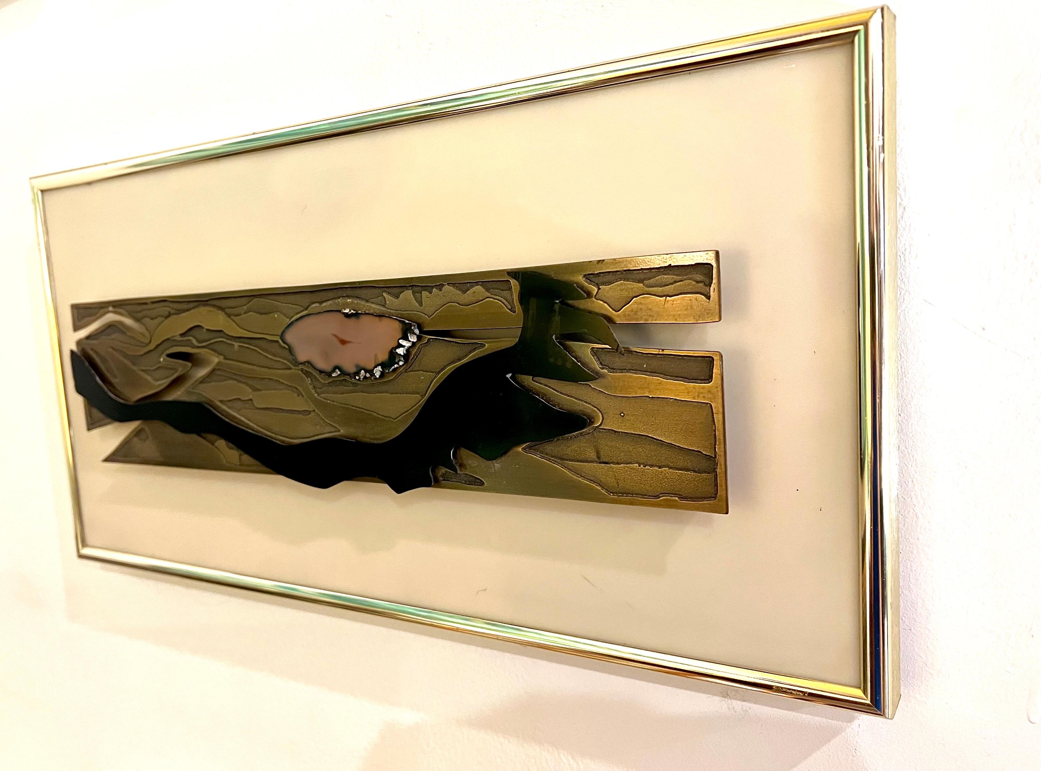 Brass 1970's Brutalist Abstract Bronze Wall Art Signed by Stephen Michael Levinson