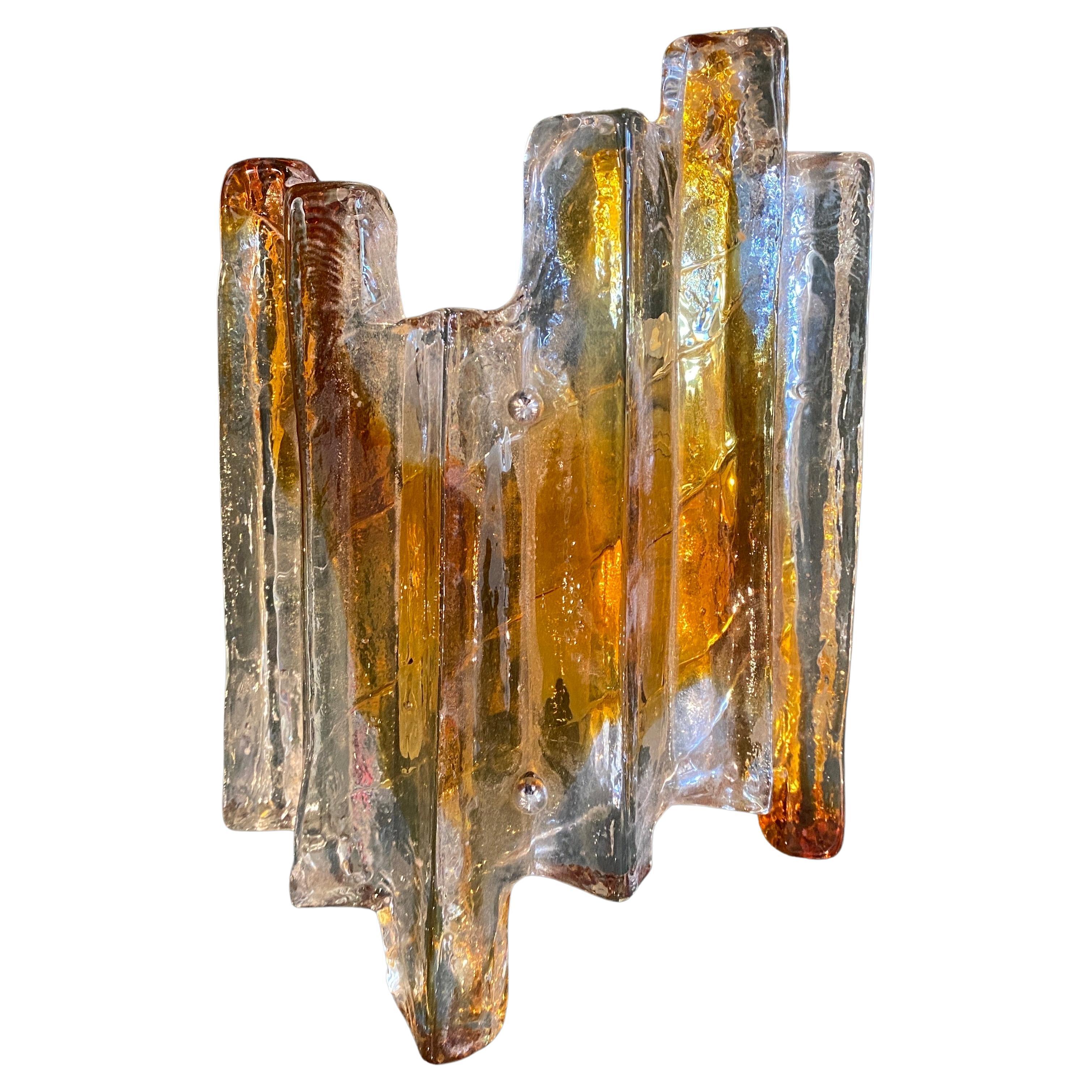 1970s Brutalist Amber and Brown Murano Glass Wall Sconce by Mazzega