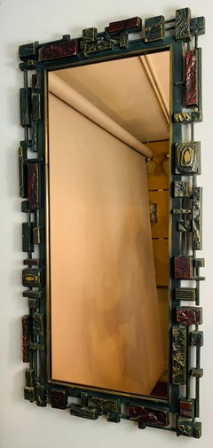 Anni '70, Brutalista americano Syroco Resina multicolore Vetro specchiato bronzato