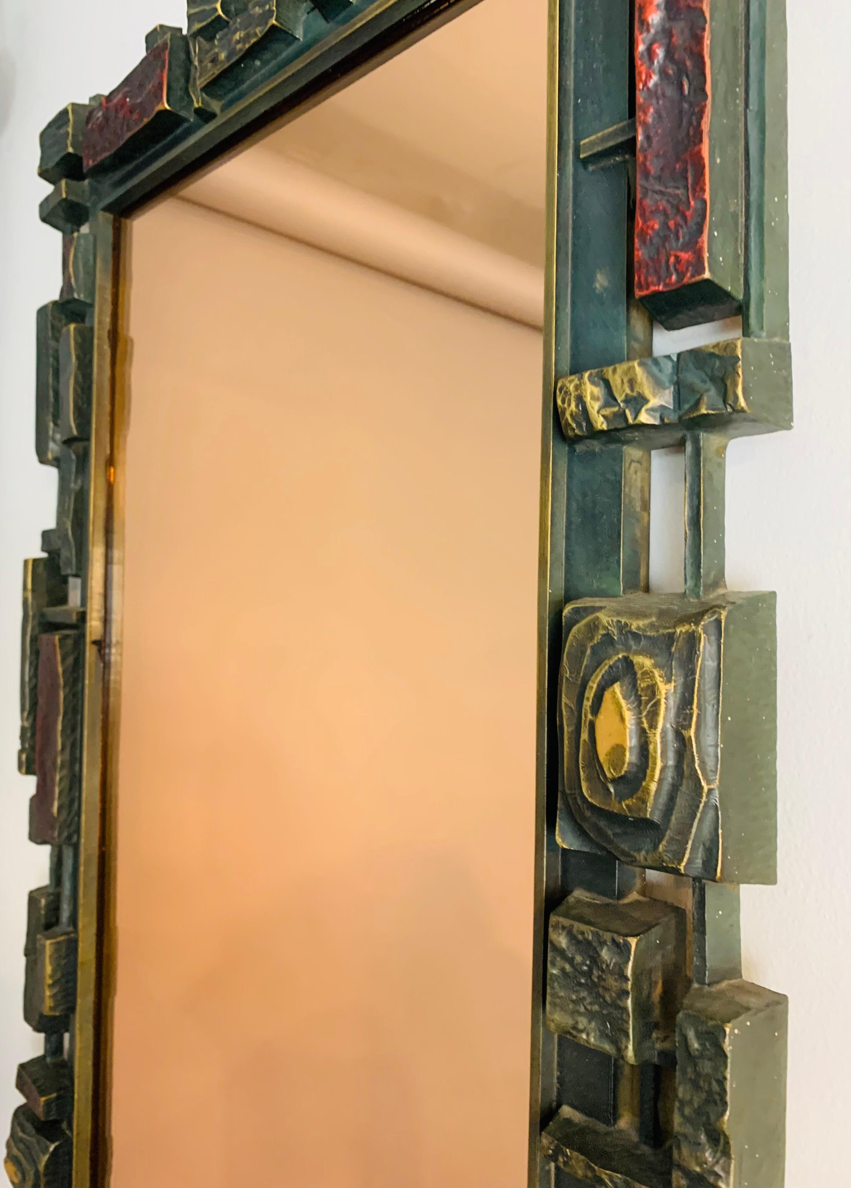 1970s, Brutalist American Syroco Multi Coloured Resin Bronzed Mirrored Glass 2