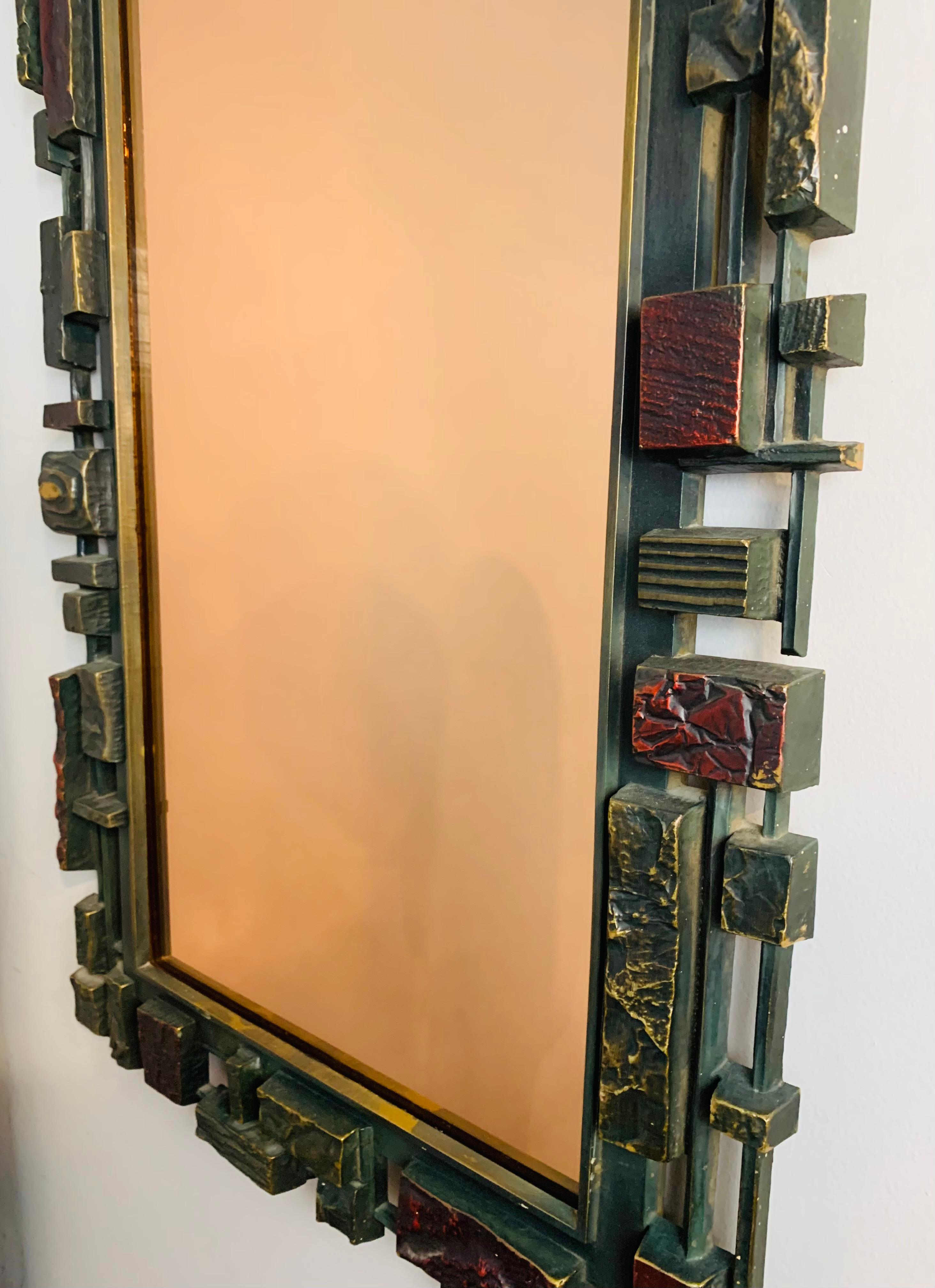 1970s, Brutalist American Syroco Multi Coloured Resin Bronzed Mirrored Glass 3