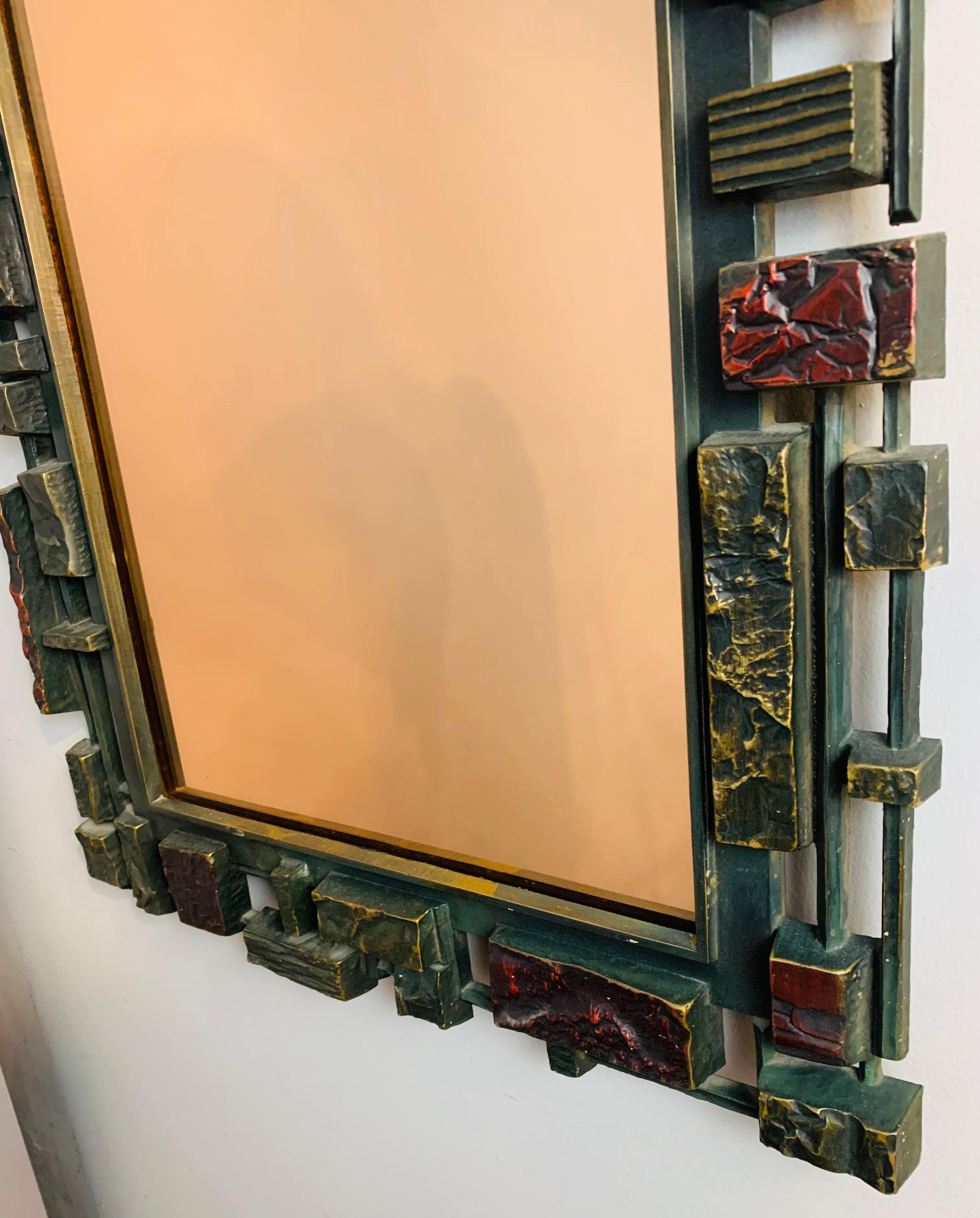 1970s, Brutalist American Syroco Multi Coloured Resin Bronzed Mirrored Glass 4