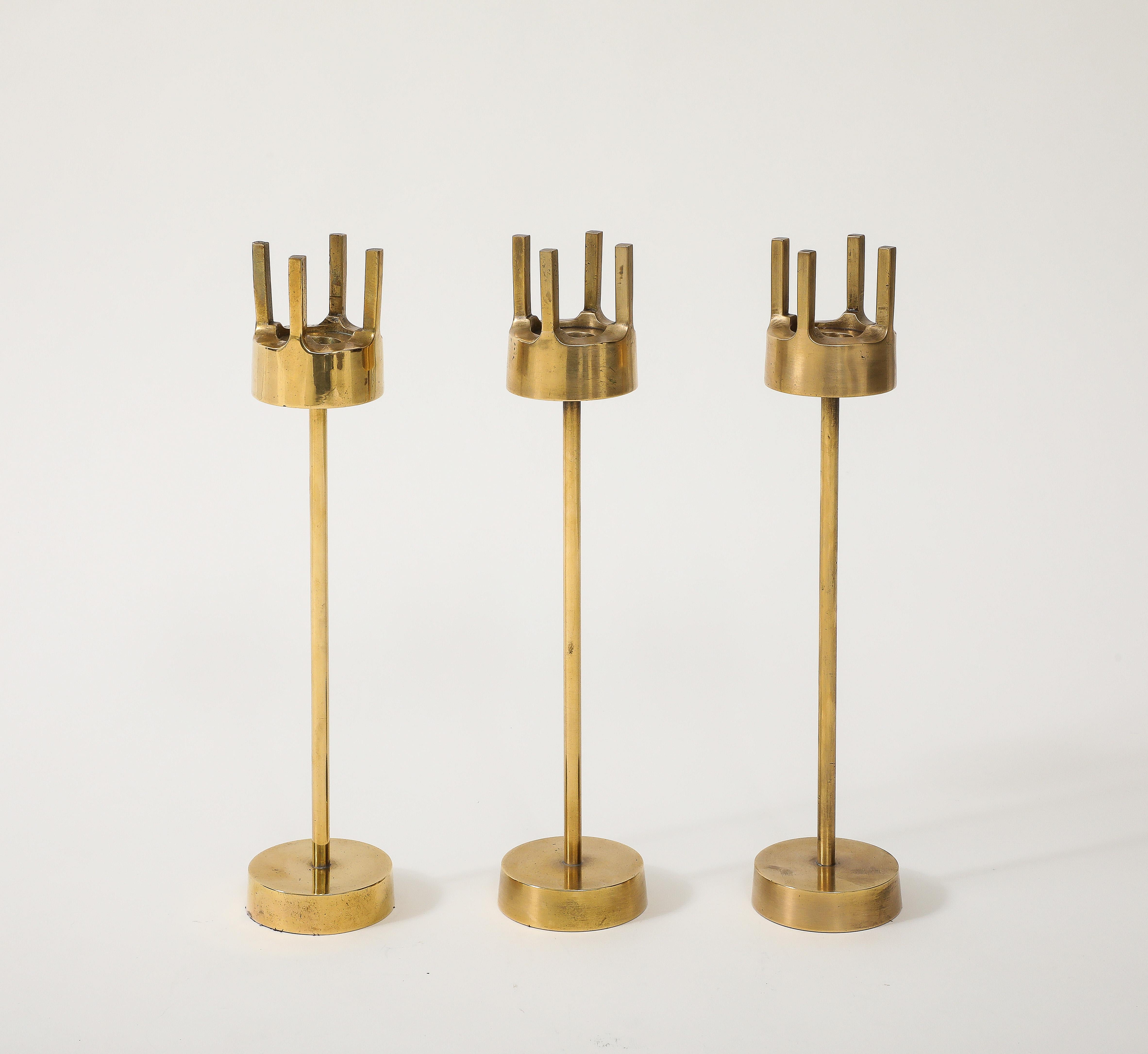 1970's Brutalist Brass Candle Holders Set Of 3 For Sale 5