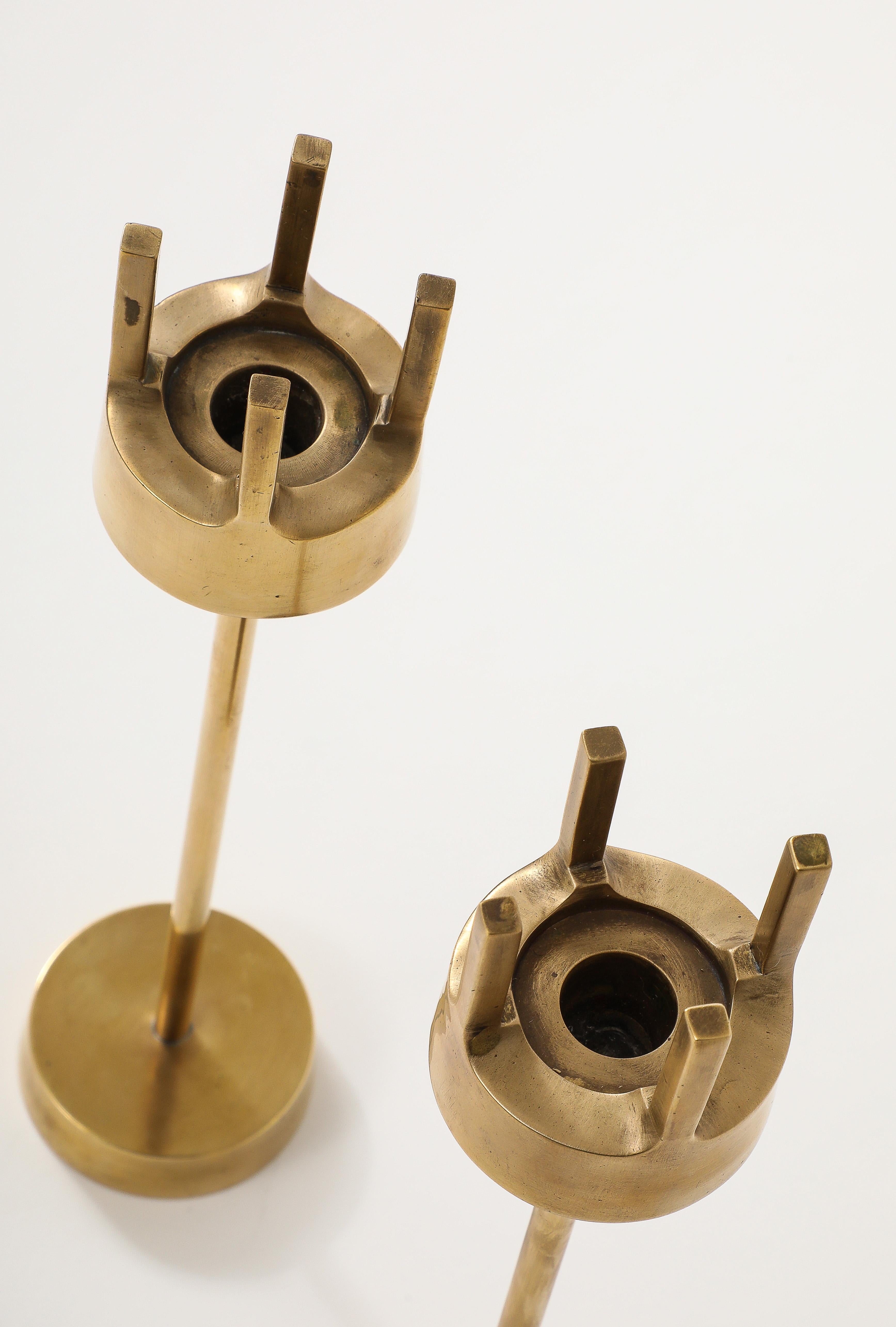 1970's Brutalist Brass Candle Holders Set Of 3 For Sale 2