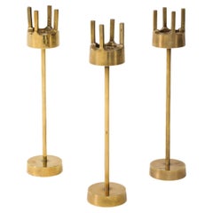 Vintage 1970's Brutalist Brass Candle Holders Set Of 3