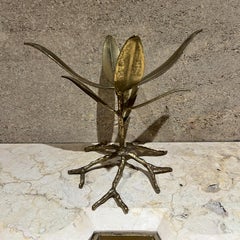 1970s Brutalist Brass Gold Leaf Plant Stand