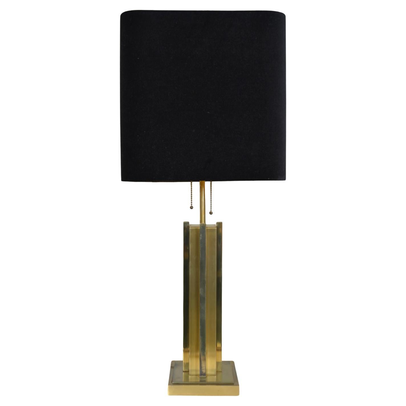 1970s Brutalist Brass Gold Table Lamp by Belgo Chrom Willy Rizzo style Belgium