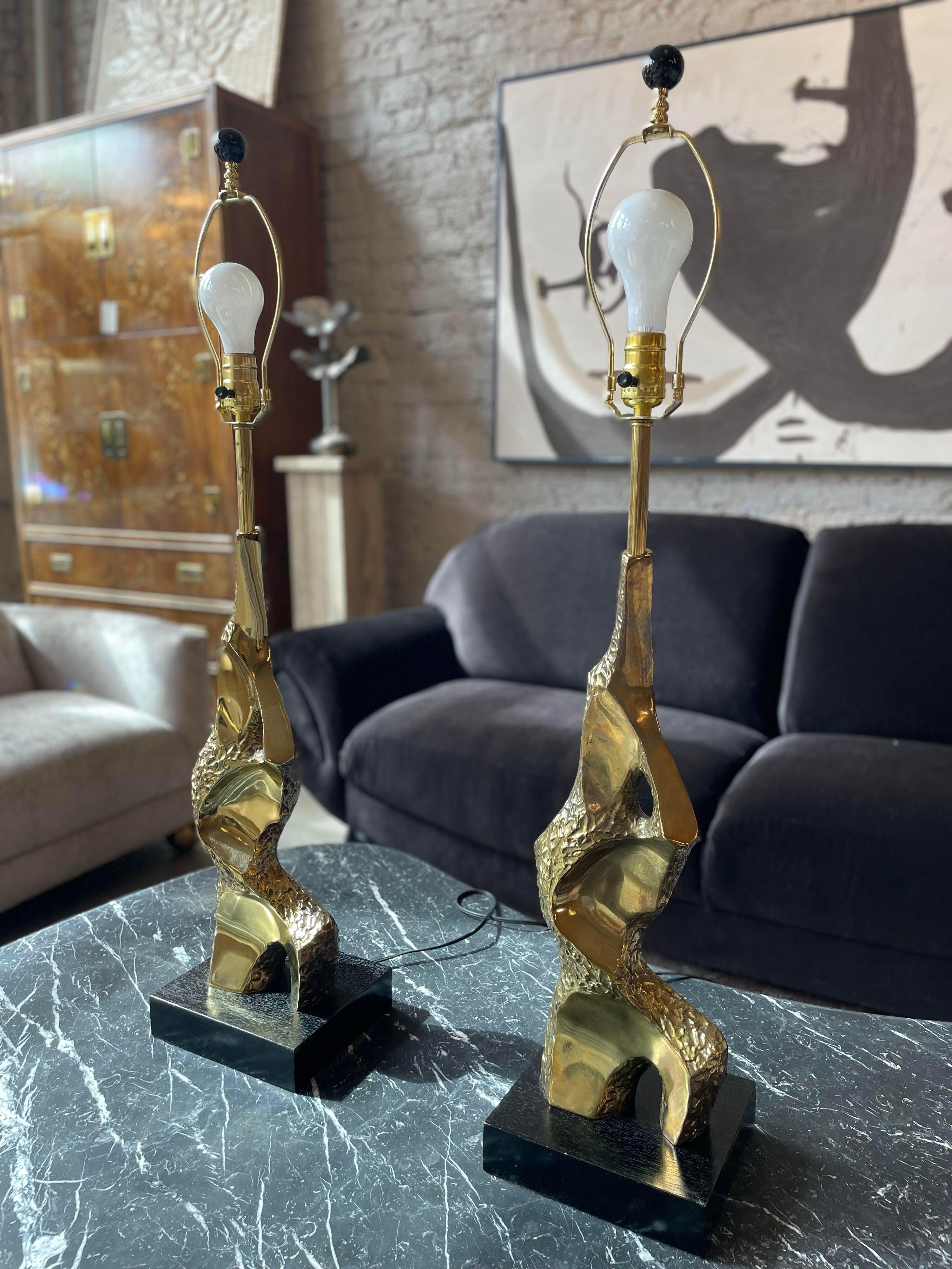 Late 20th Century 1970s Brutalist Brass Lamps by Laurel Lamp Company - a Pair For Sale