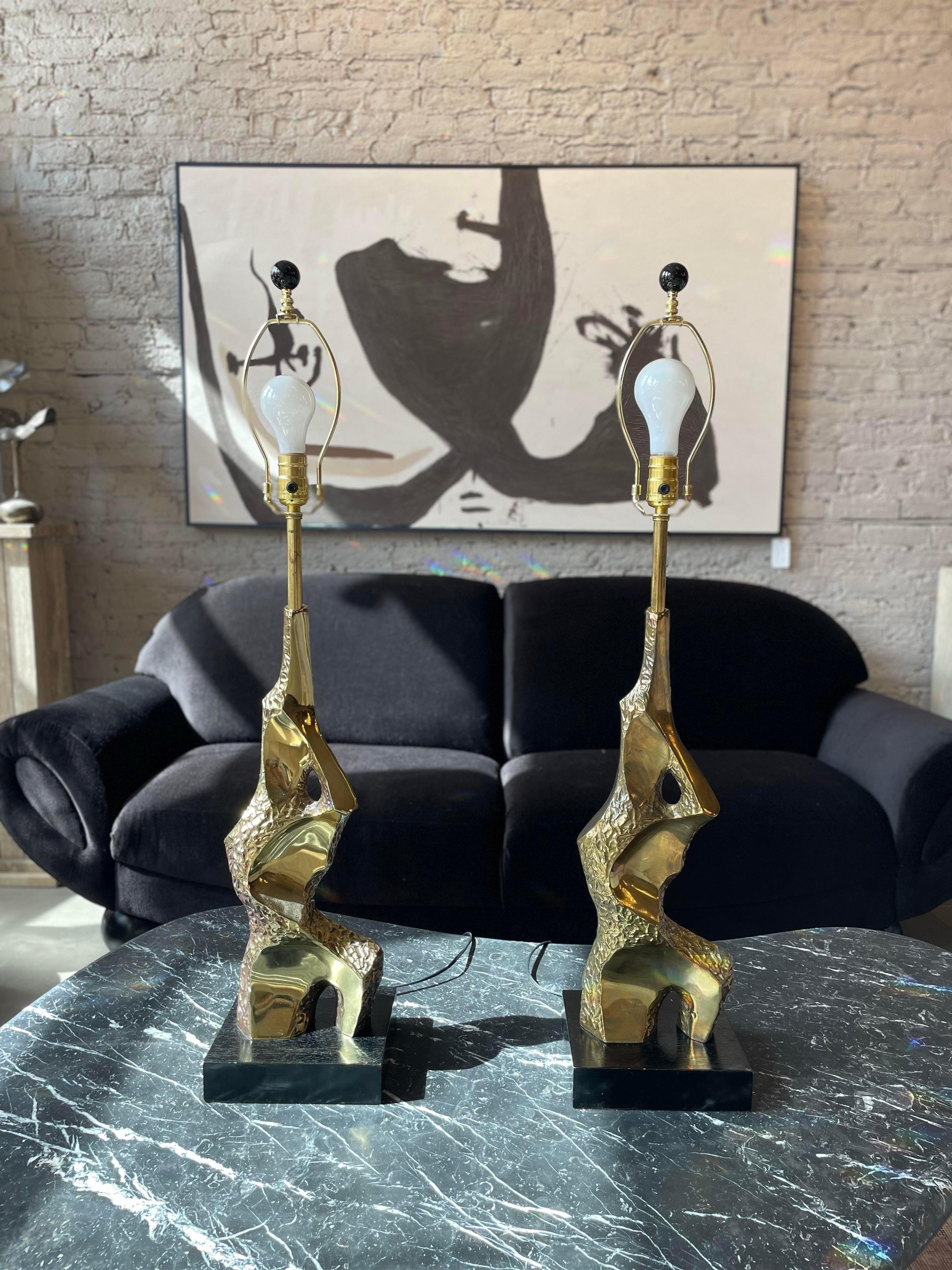 1970s Brutalist Brass Lamps by Laurel Lamp Company - a Pair 3
