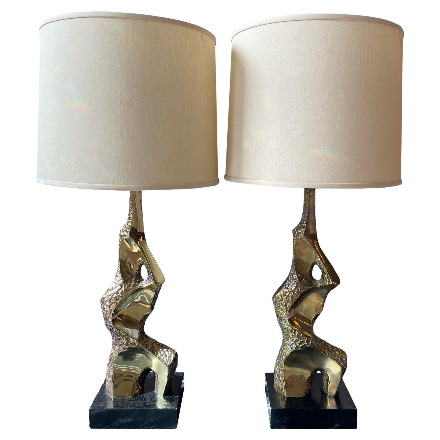 1970s Brutalist Brass Lamps by Laurel Lamp Company - a Pair For Sale