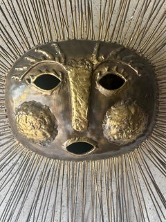1970s Brutalist Brass Sun Face Wall Sculpture by Emaus, Mexico