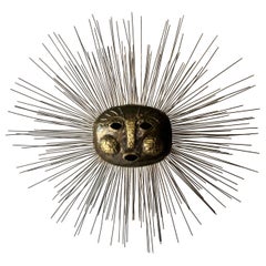 1970s Brutalist Brass Sun Face Wall Sculpture by Emaus, Mexico