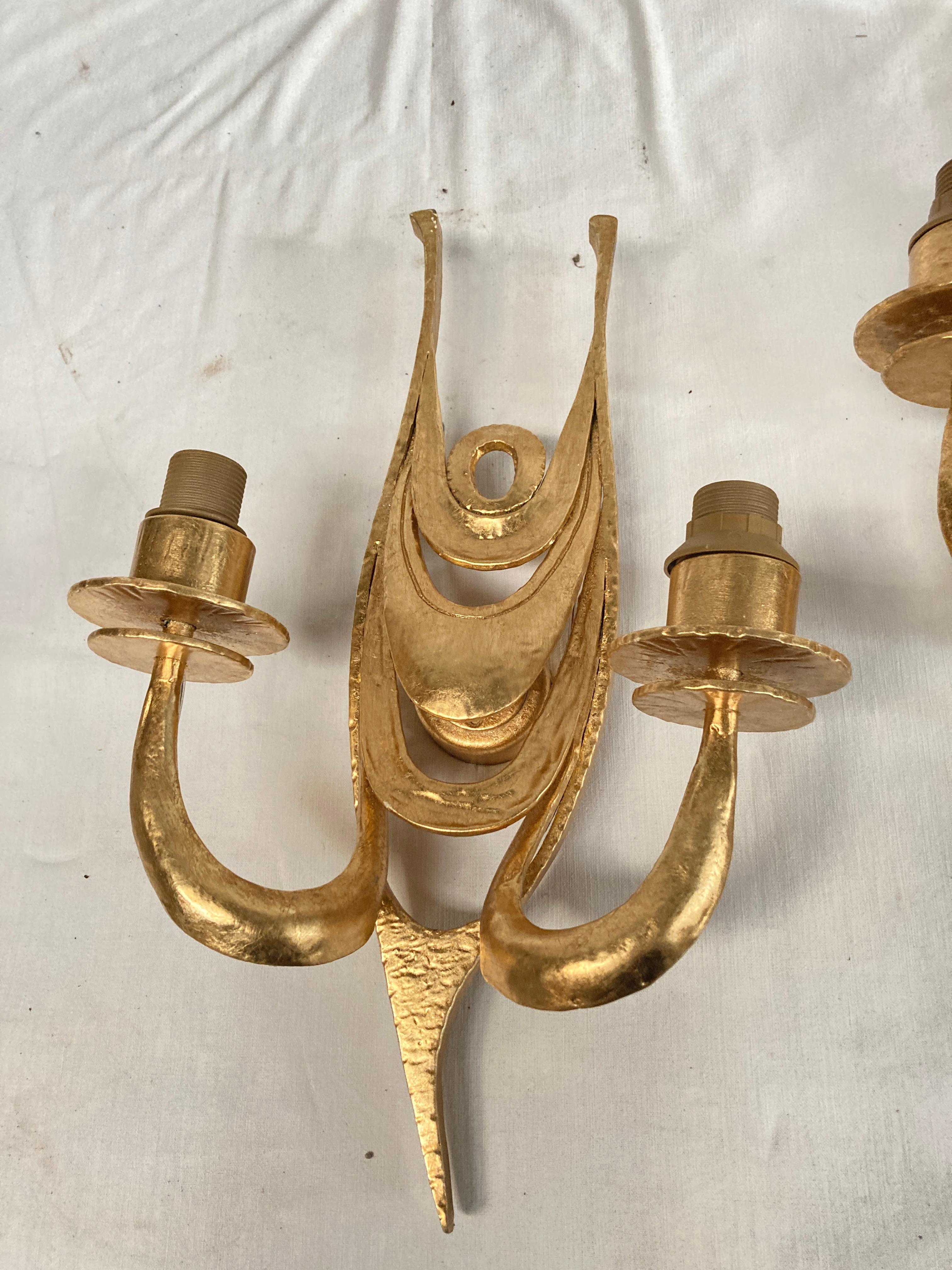 1970's brutalist bronze sconces In Good Condition For Sale In Bois-Colombes, FR