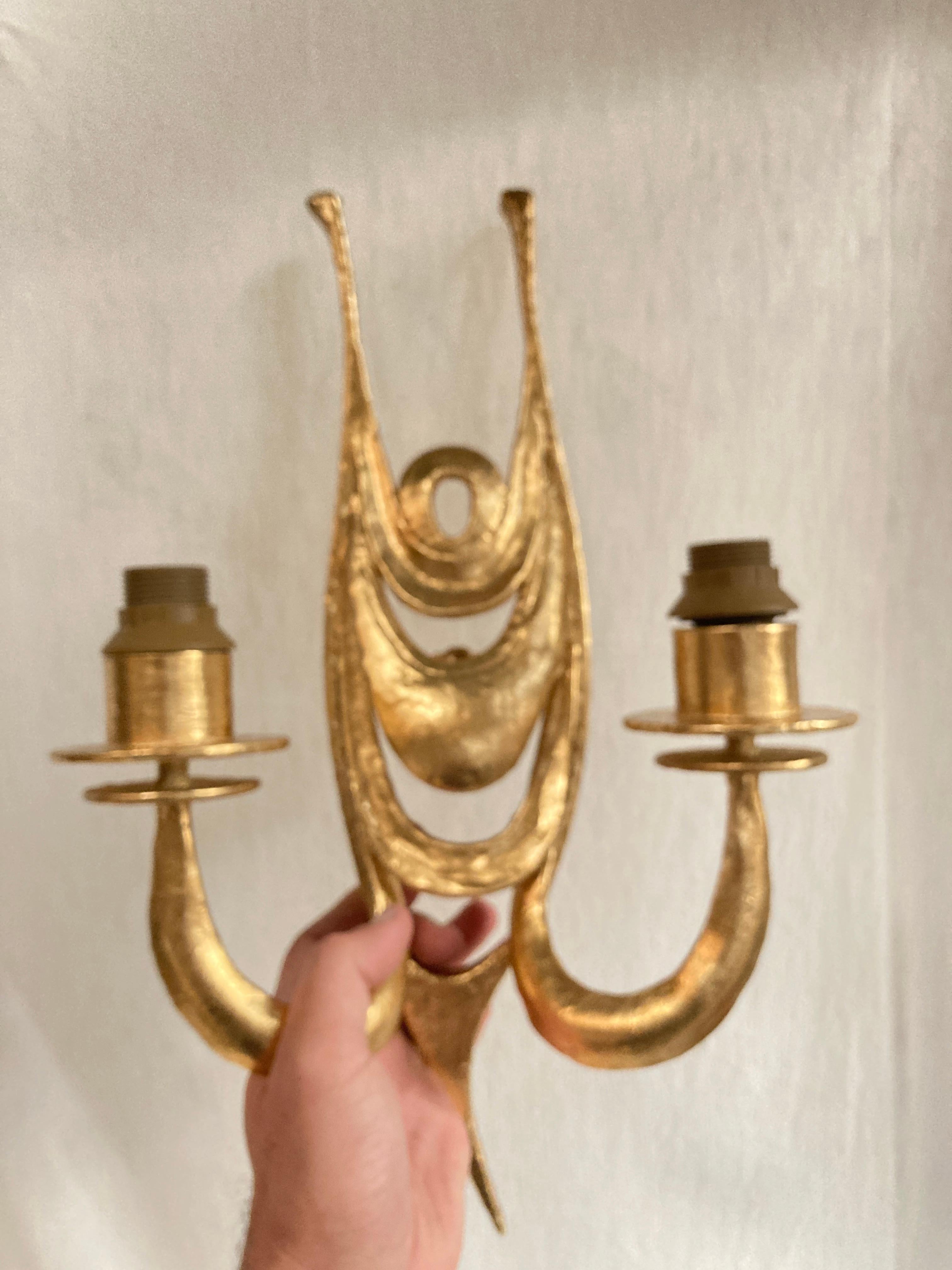 Late 20th Century 1970's brutalist bronze sconces For Sale