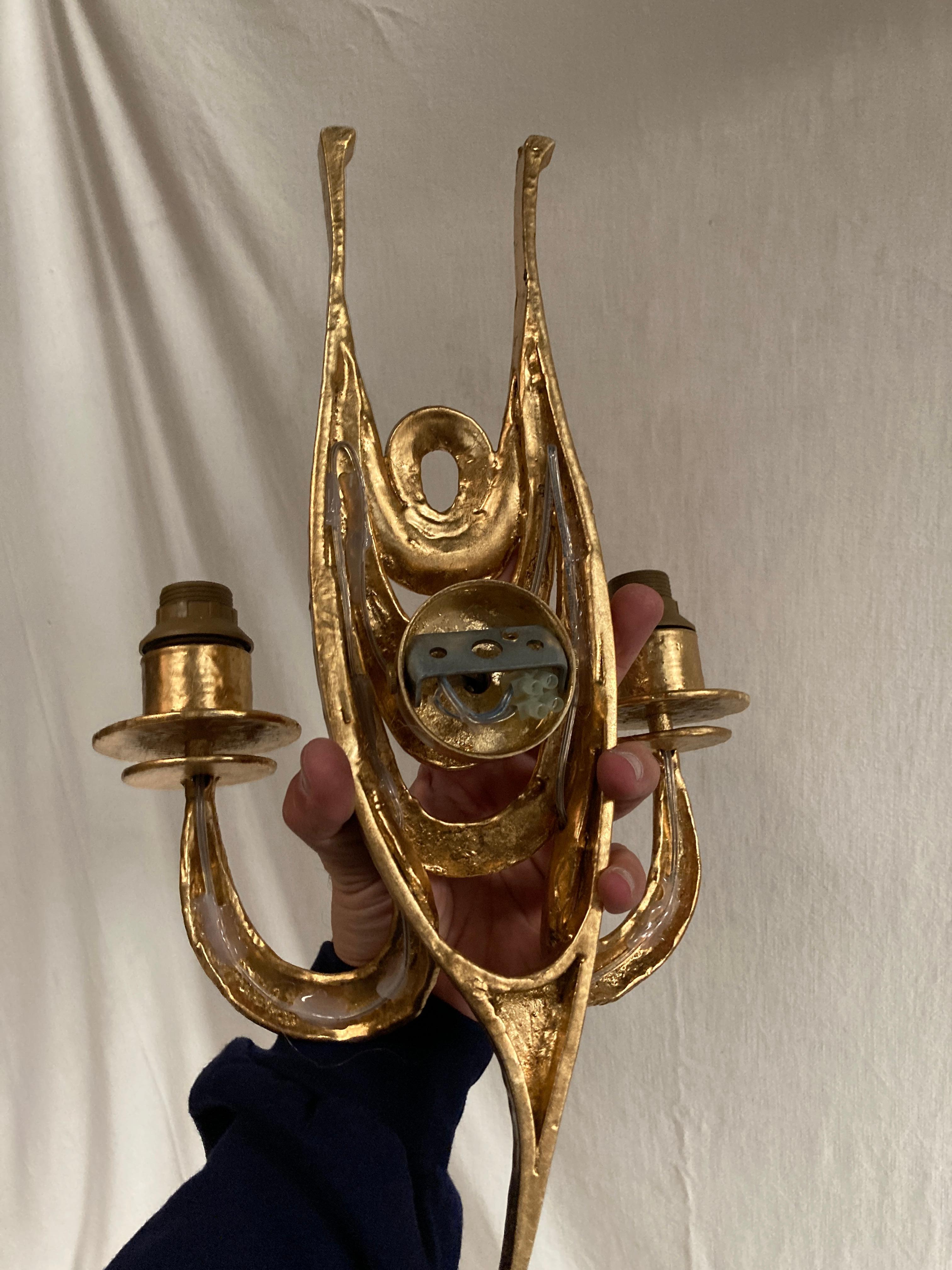 Bronze 1970's brutalist bronze sconces For Sale
