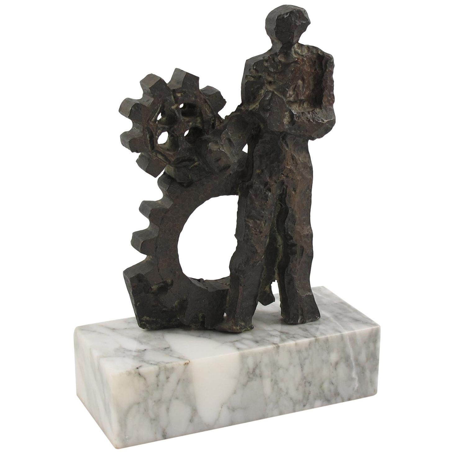 1970s Bronze Abstract Tree Brutalist Table Sculpture on Raw Marble Base ...