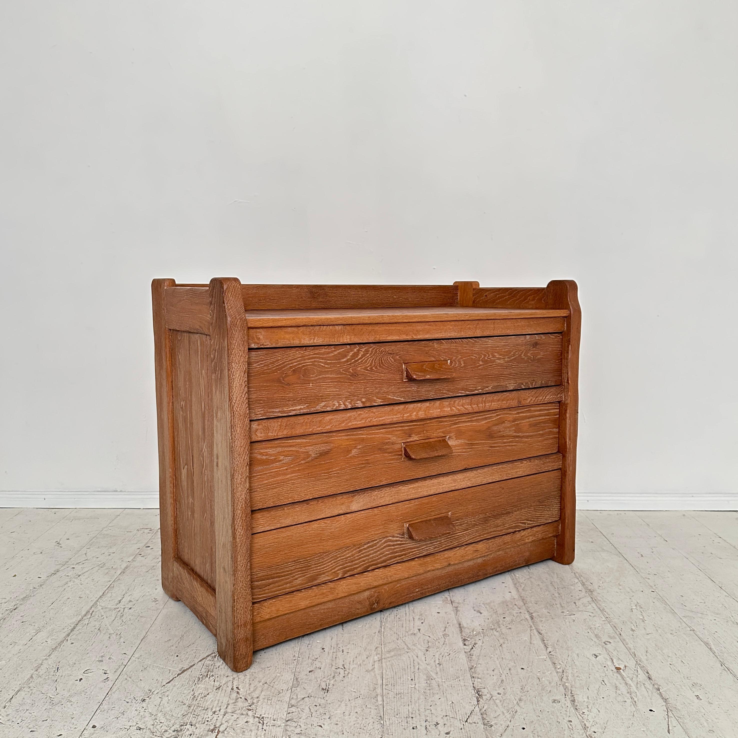1970s Brutalist Chest of Drawers in Solid Washed Oak by de Puydt, around 1974 For Sale 1