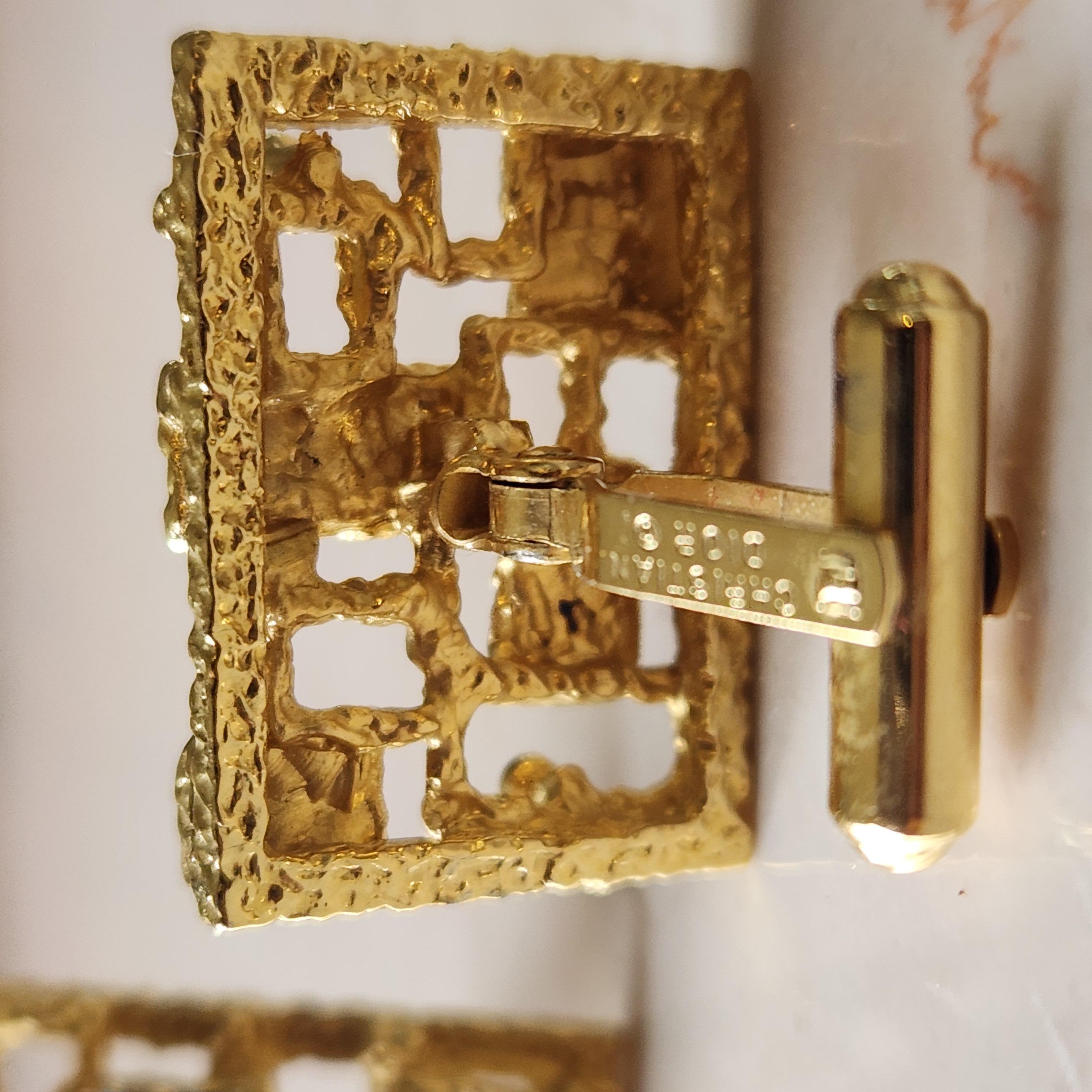 1970s Brutalist Christian Dior Gold Tone Enamel Stone Cufflinks For Sale 1