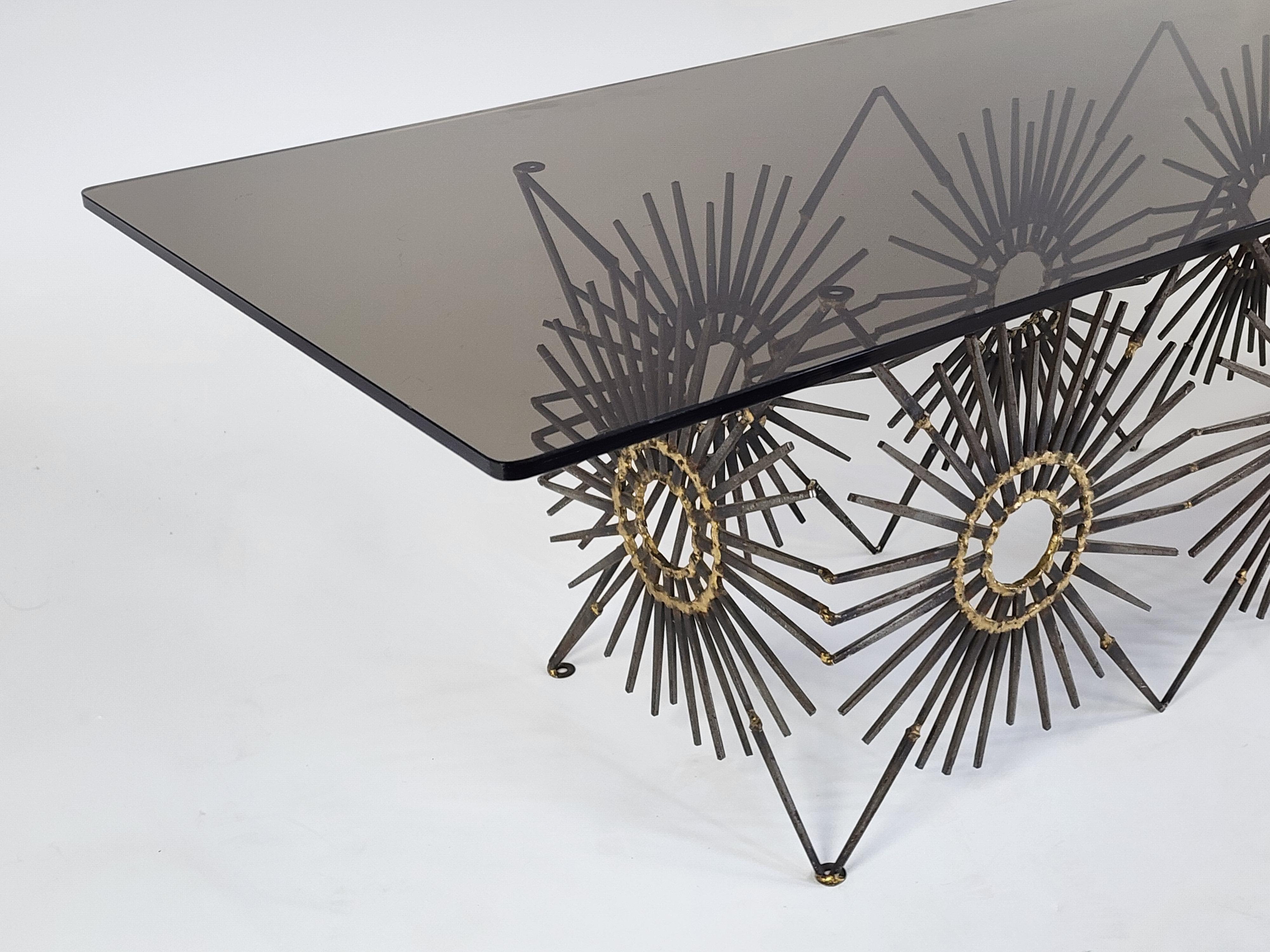 1970s Brutalist Coffee Table with Smoked Glass Top, USA For Sale 5