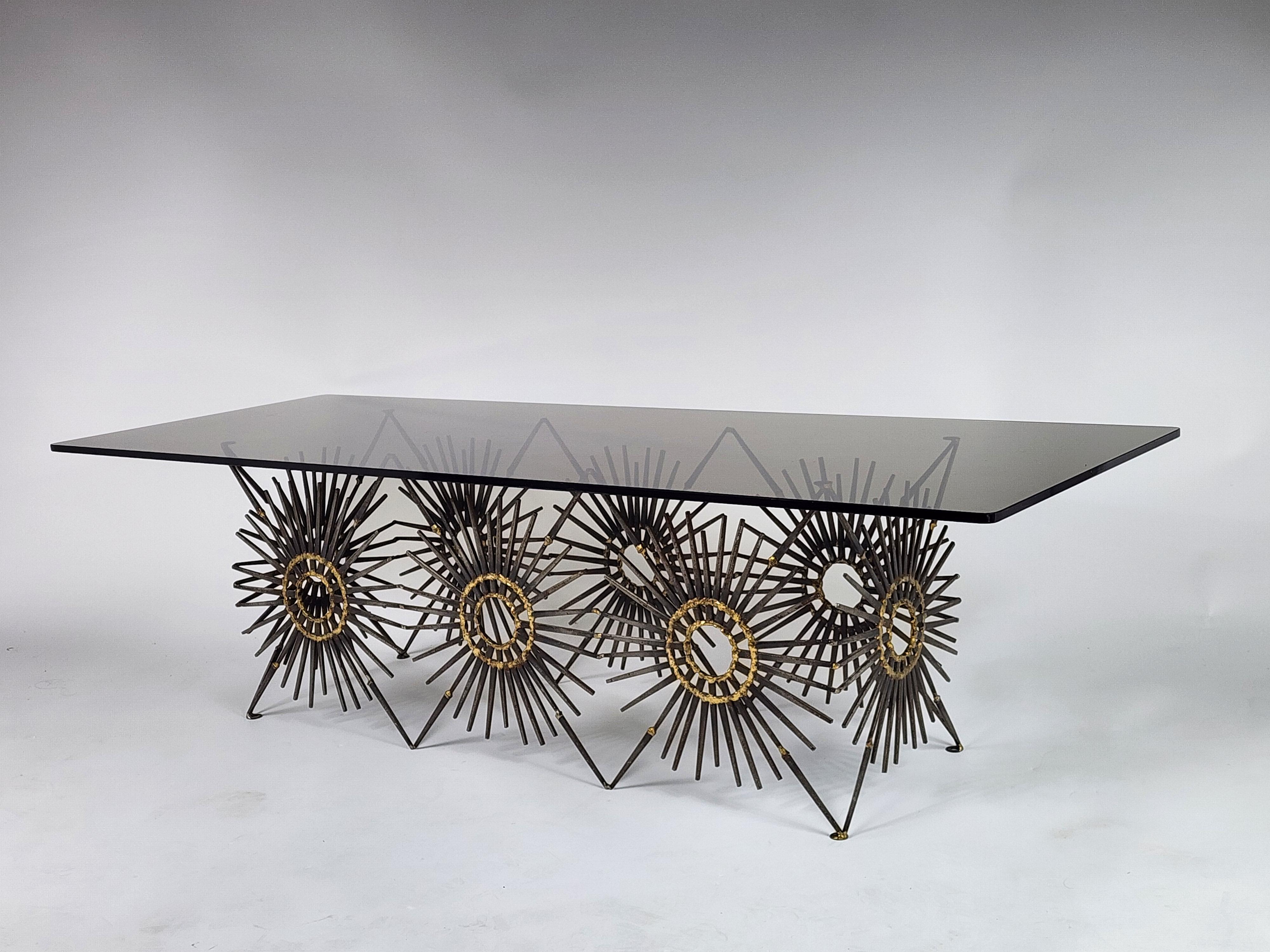 American 1970s Brutalist Coffee Table with Smoked Glass Top, USA For Sale