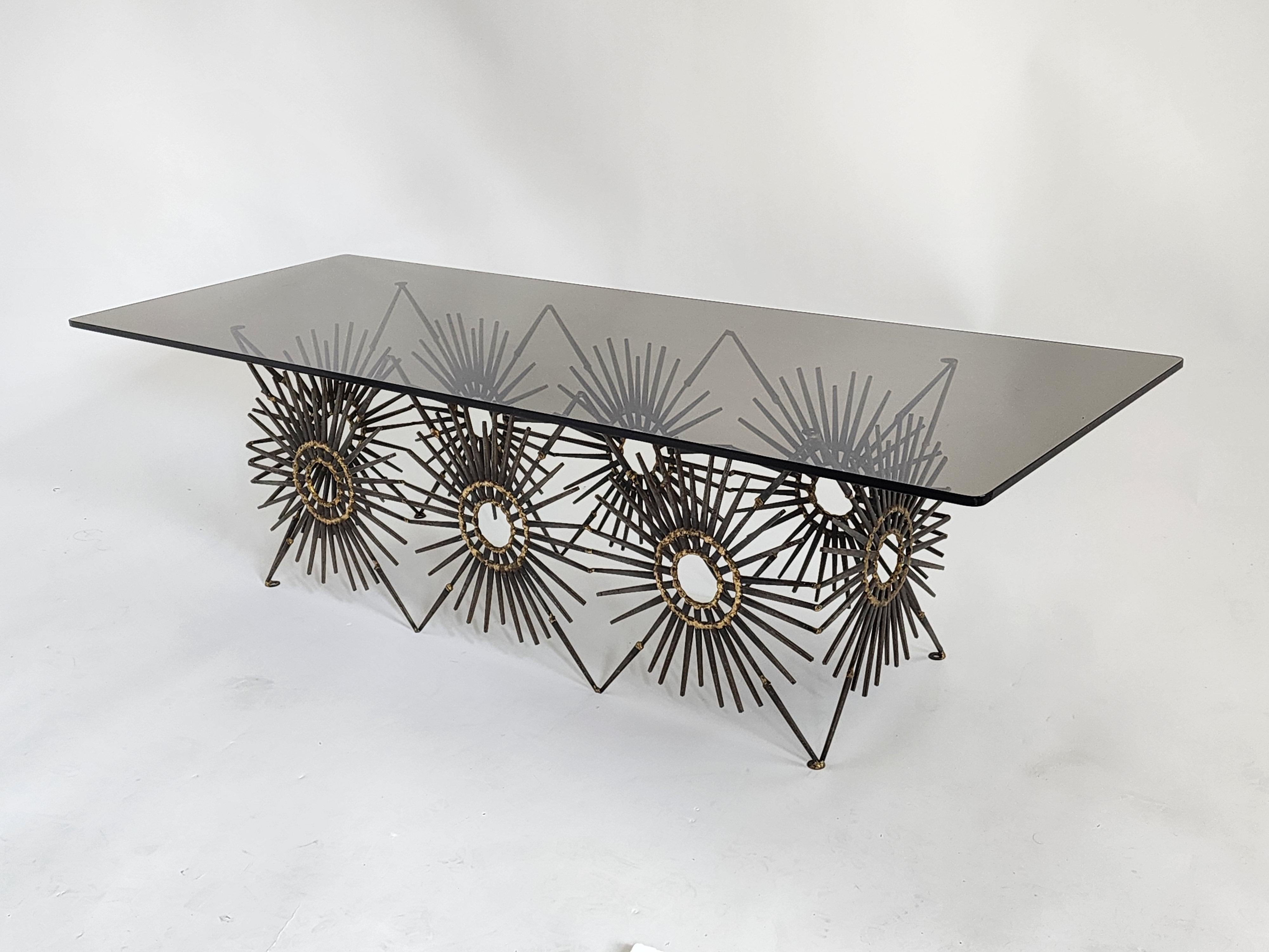 1970s Brutalist Coffee Table with Smoked Glass Top, USA In Good Condition For Sale In St- Leonard, Quebec