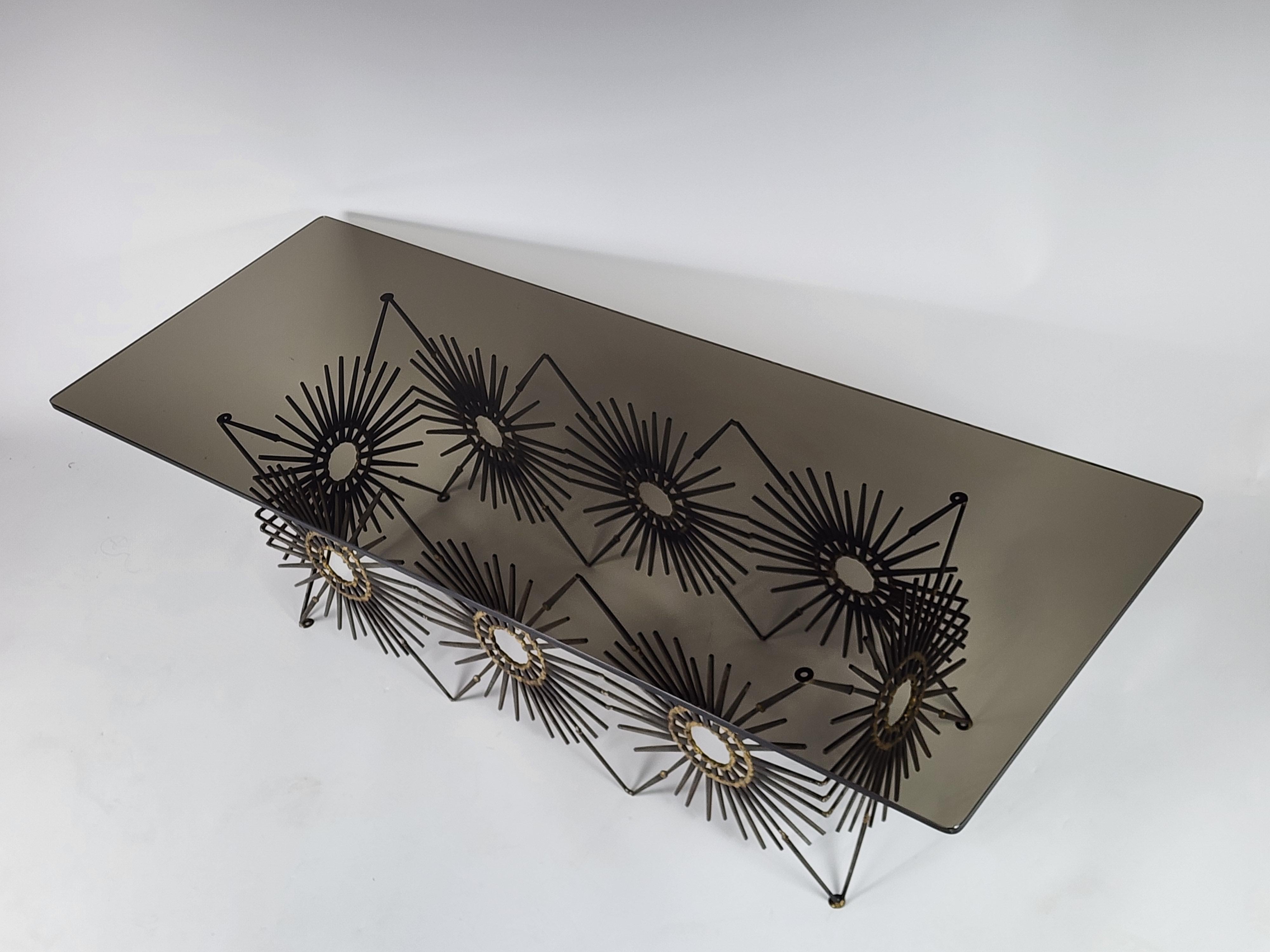 Steel 1970s Brutalist Coffee Table with Smoked Glass Top, USA For Sale
