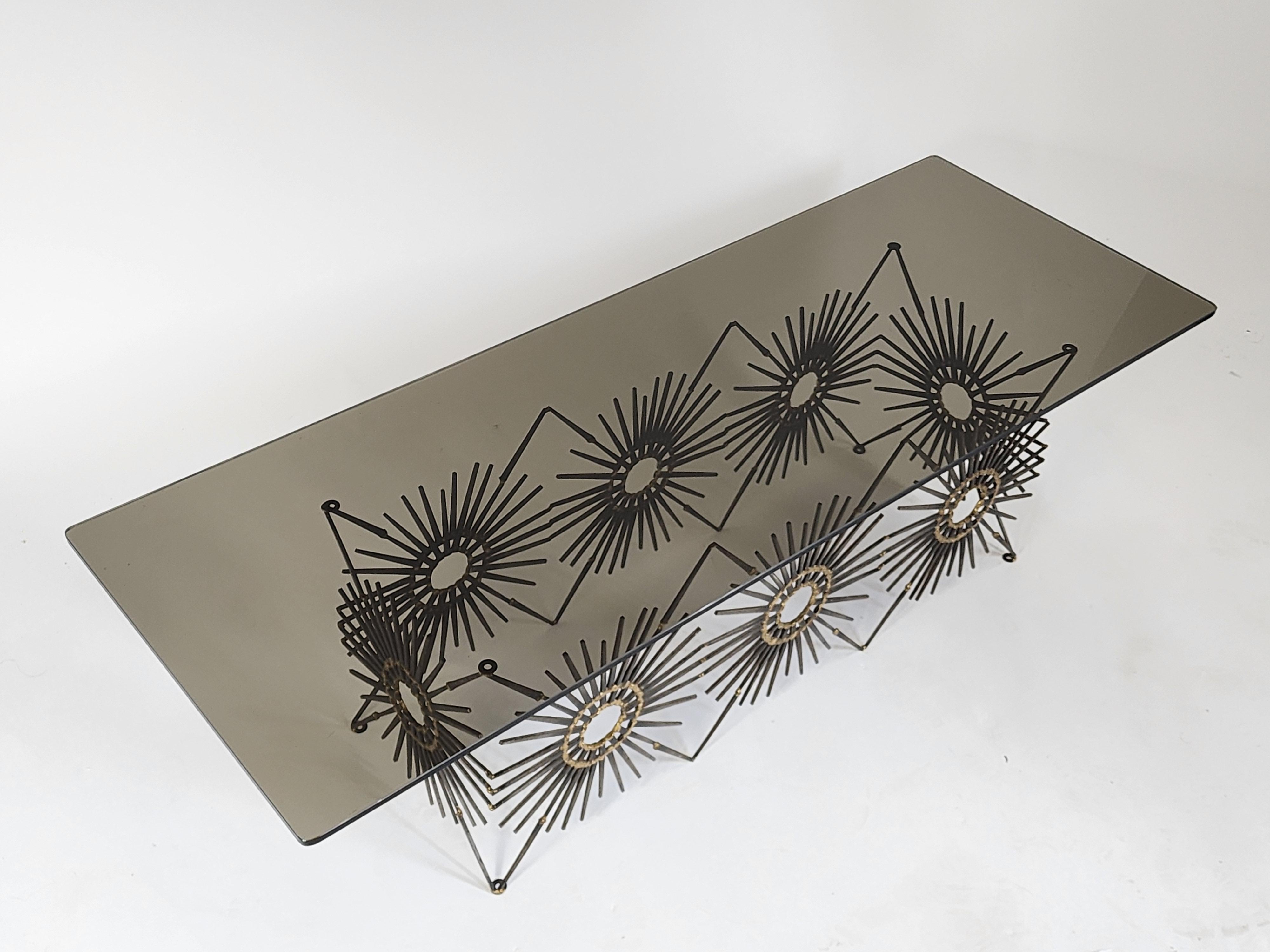 1970s Brutalist Coffee Table with Smoked Glass Top, USA For Sale 1