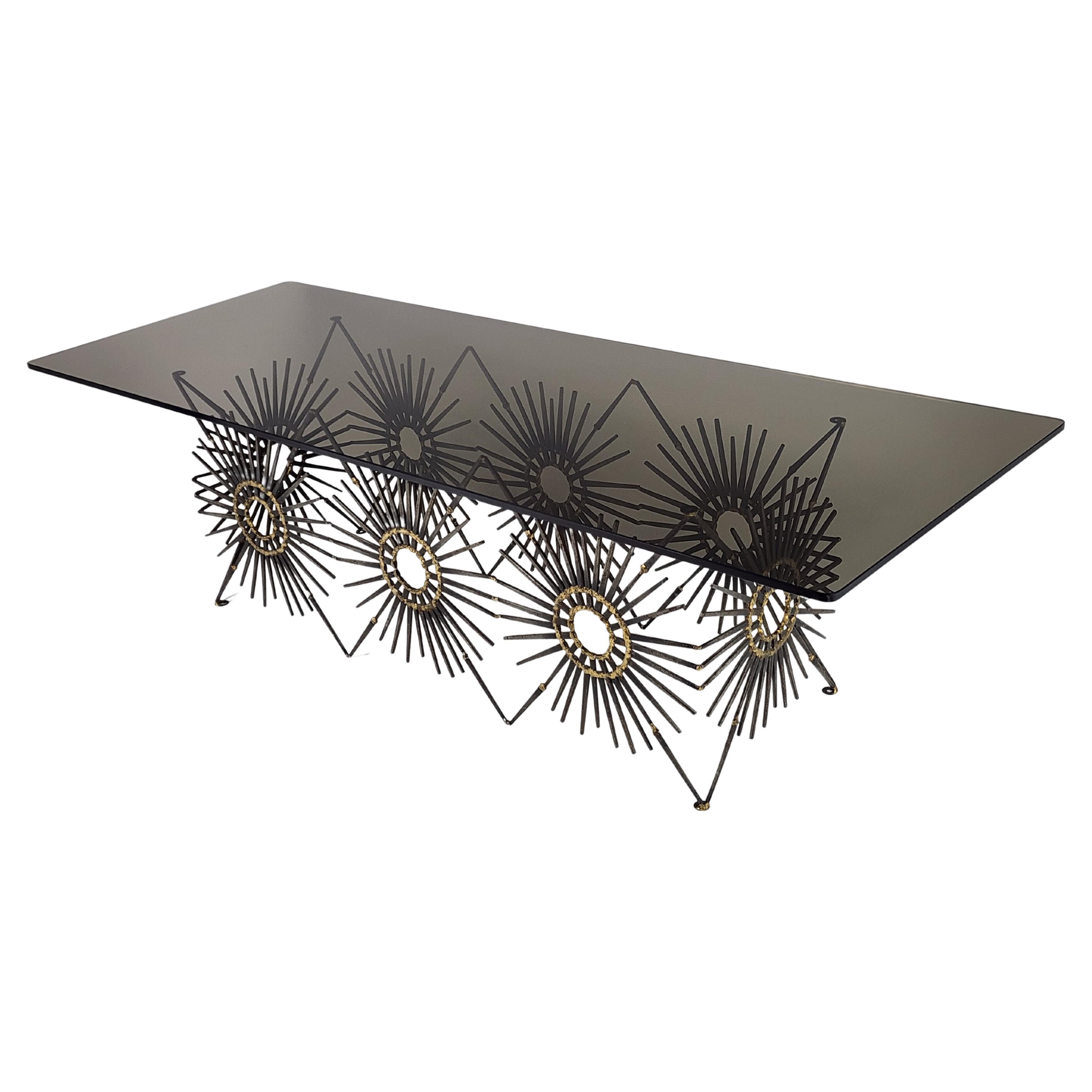 1970s Brutalist Coffee Table with Smoked Glass Top, USA For Sale